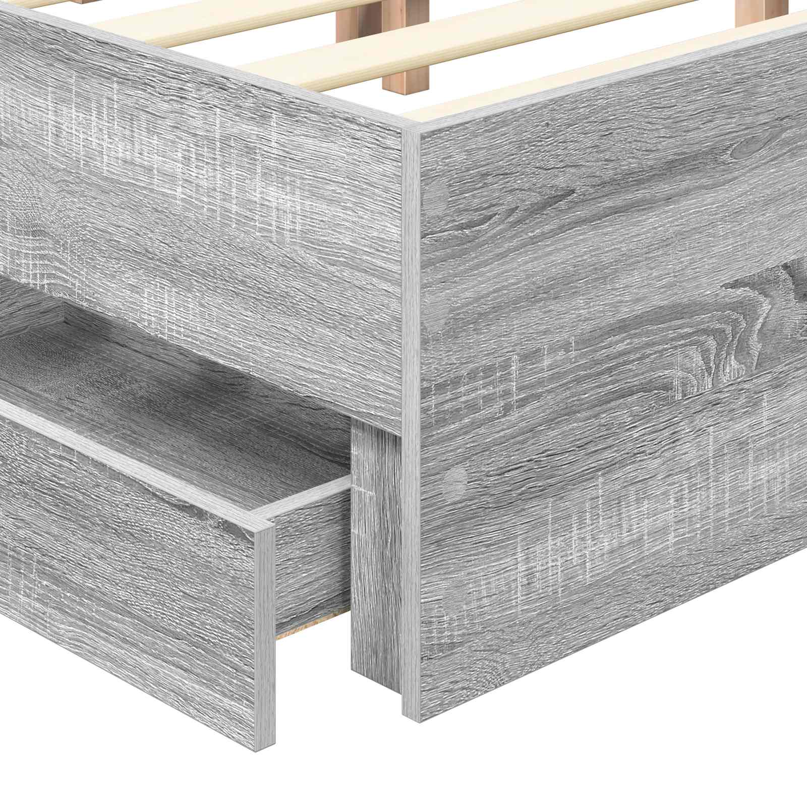 Cadre de lit gris 200 x 200 cm panneau de bois - 9