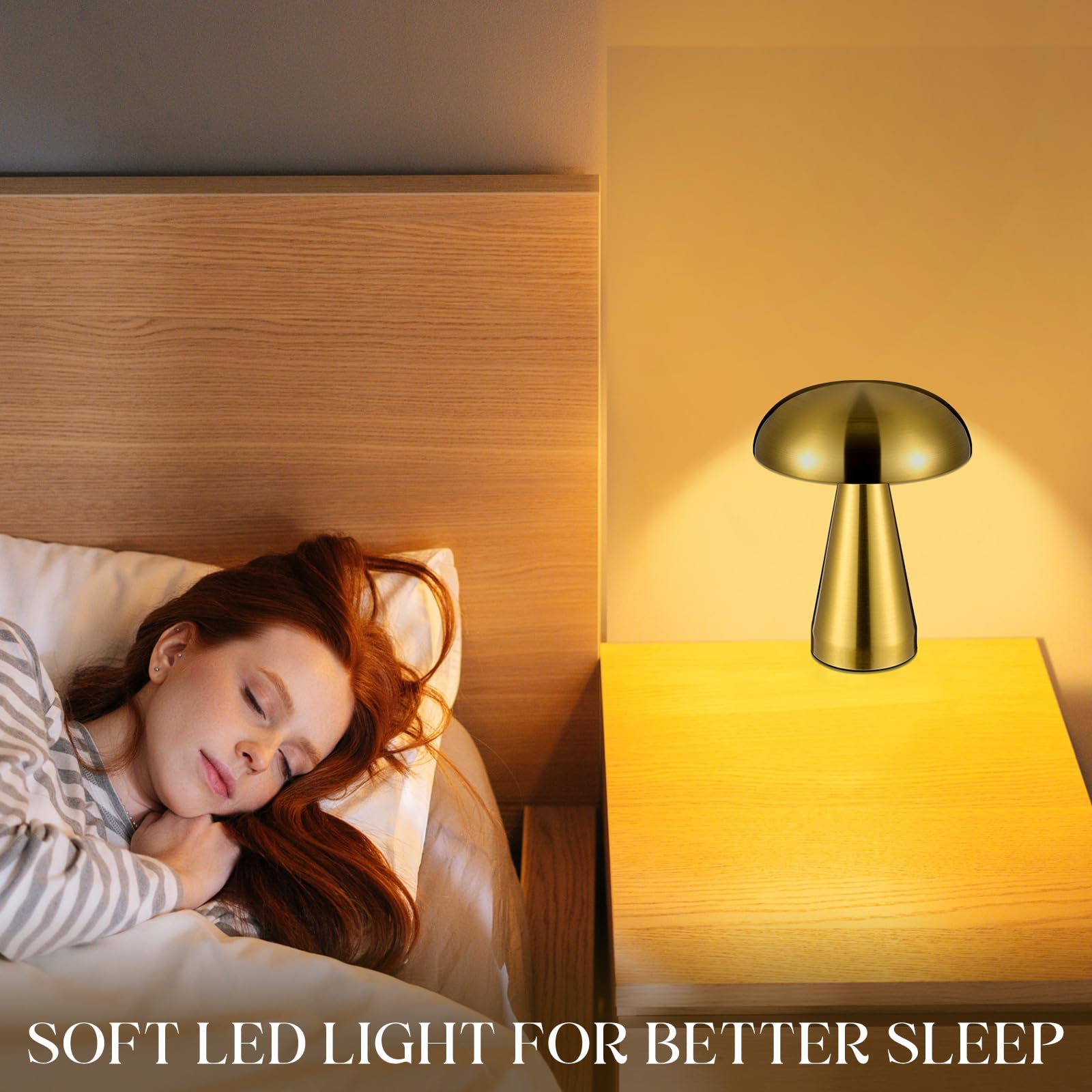 Lampe de table champignon sans fil, lampe de table tactile en métal, lumière tricolore, luminosité réglable en continu, adaptée aux restaurants (doré) - 5