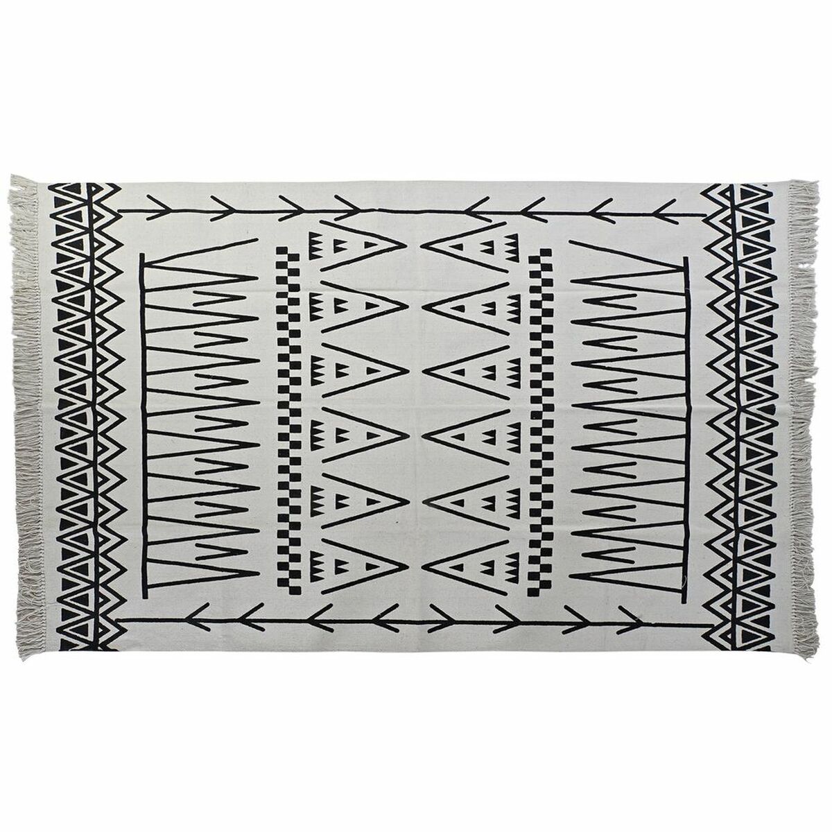 Alfombra dkd home decor 160 x 250 x 0,7 cm negro poliéster blanco ikat boho