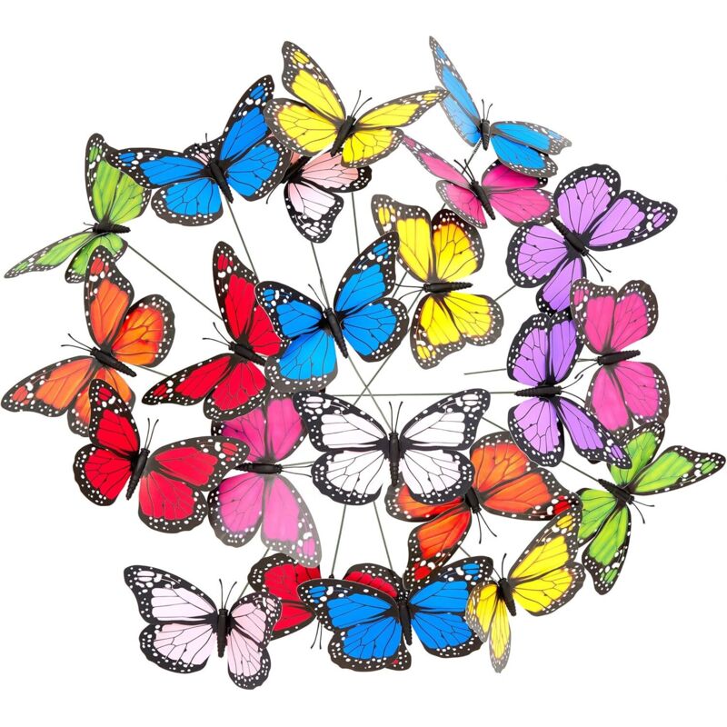 Ornamente de grădină cu fluturi monarh, pachet de 50, ghiveci, țăruși pentru plante, decor exterior, PVC, colorate 50buc