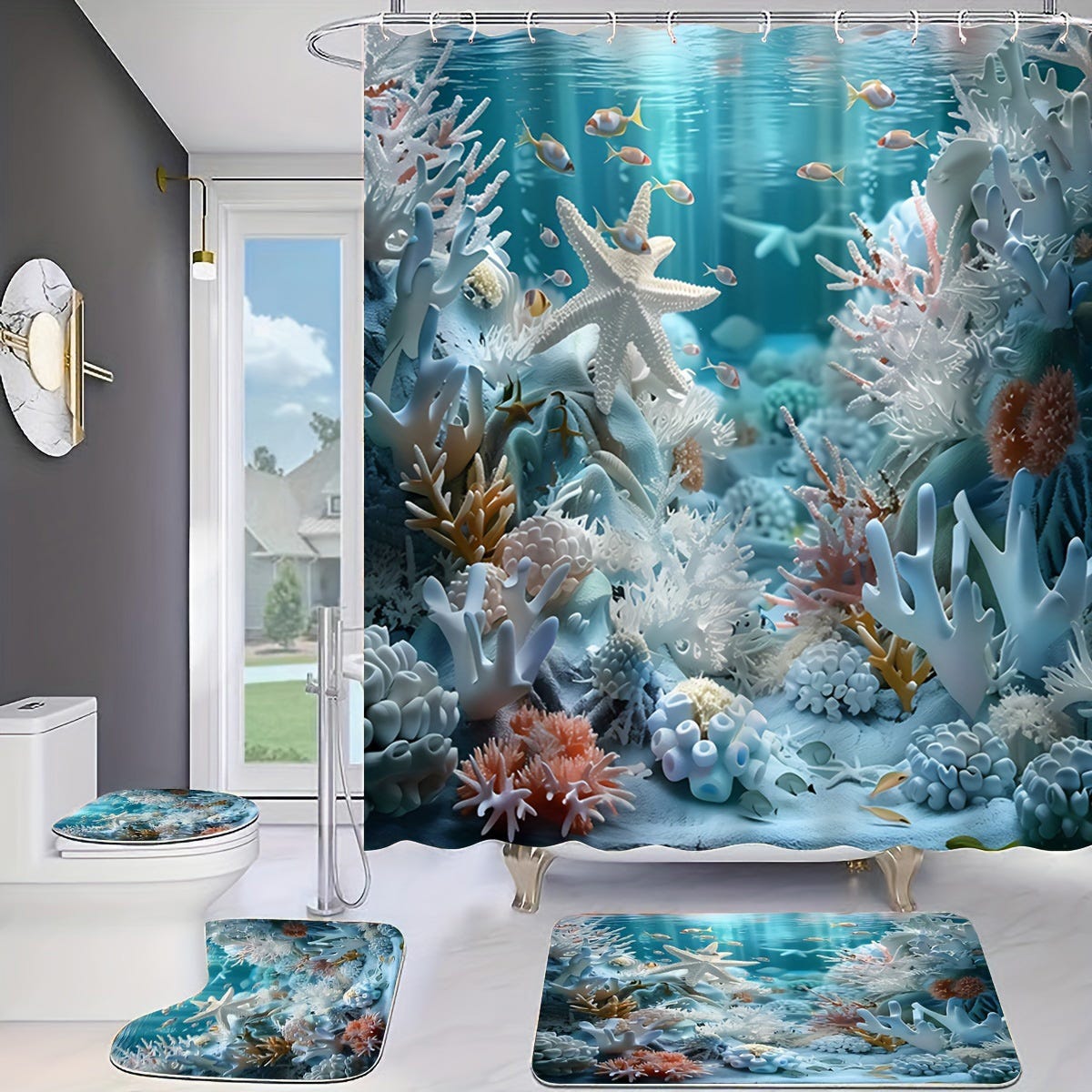 Rideau de douche, 180 x 180 cm, motif floral, ourlet lesté, anti Rideau de douche, 180 x 180 cm, motif floral, ourlet lesté, anti