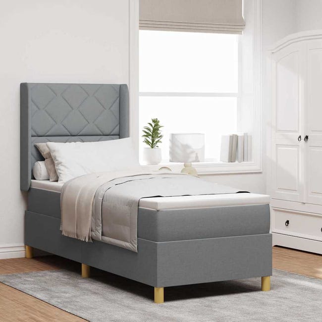 Cama de muelles con colchón de tela gris claro de 80 x 200 cm | Leroy ...