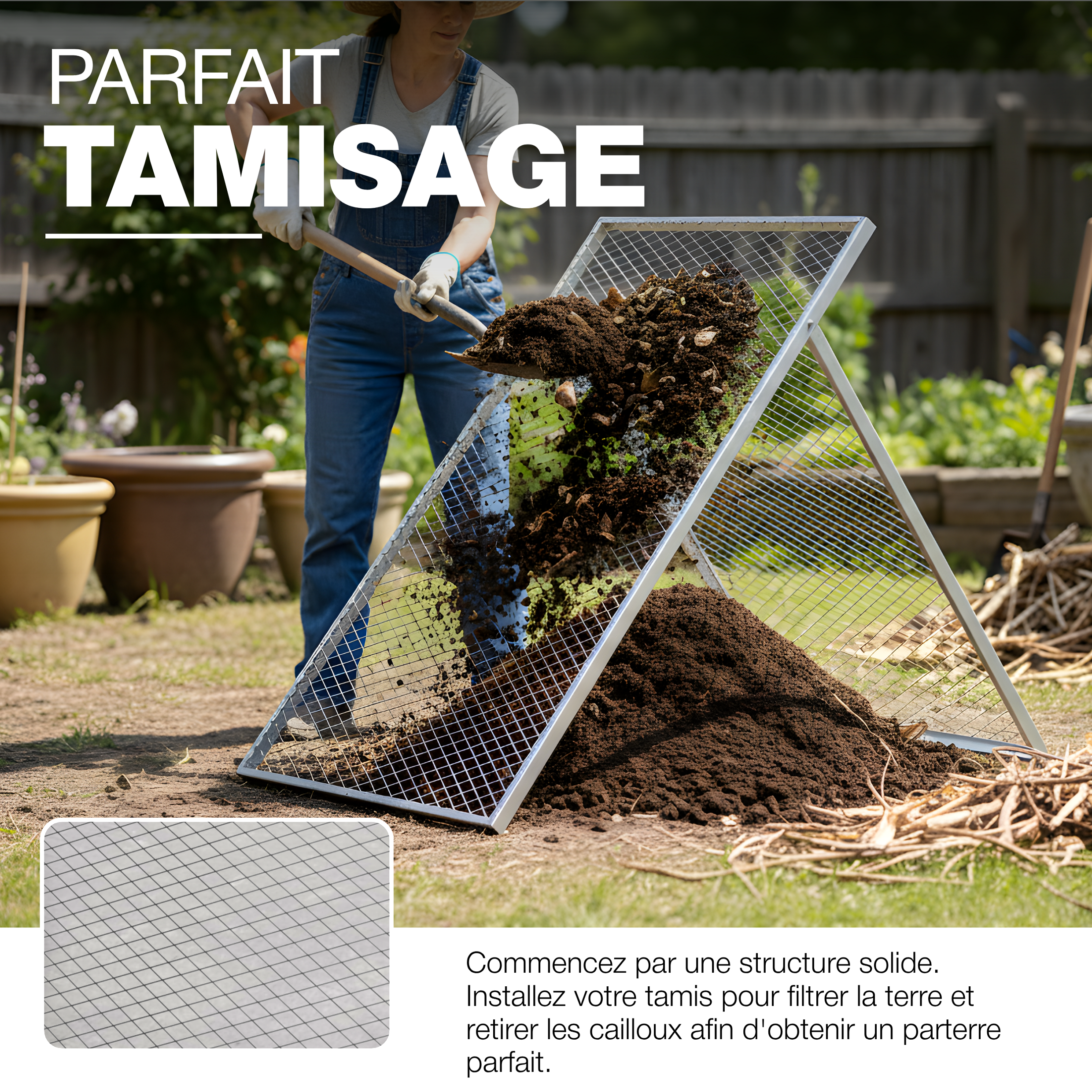 Tamis de Terre de Finesse 100 x 60 cm GEZU IMPEX Galvanisé à Chaud passoire pour Terre, Pierres, Compost - 3