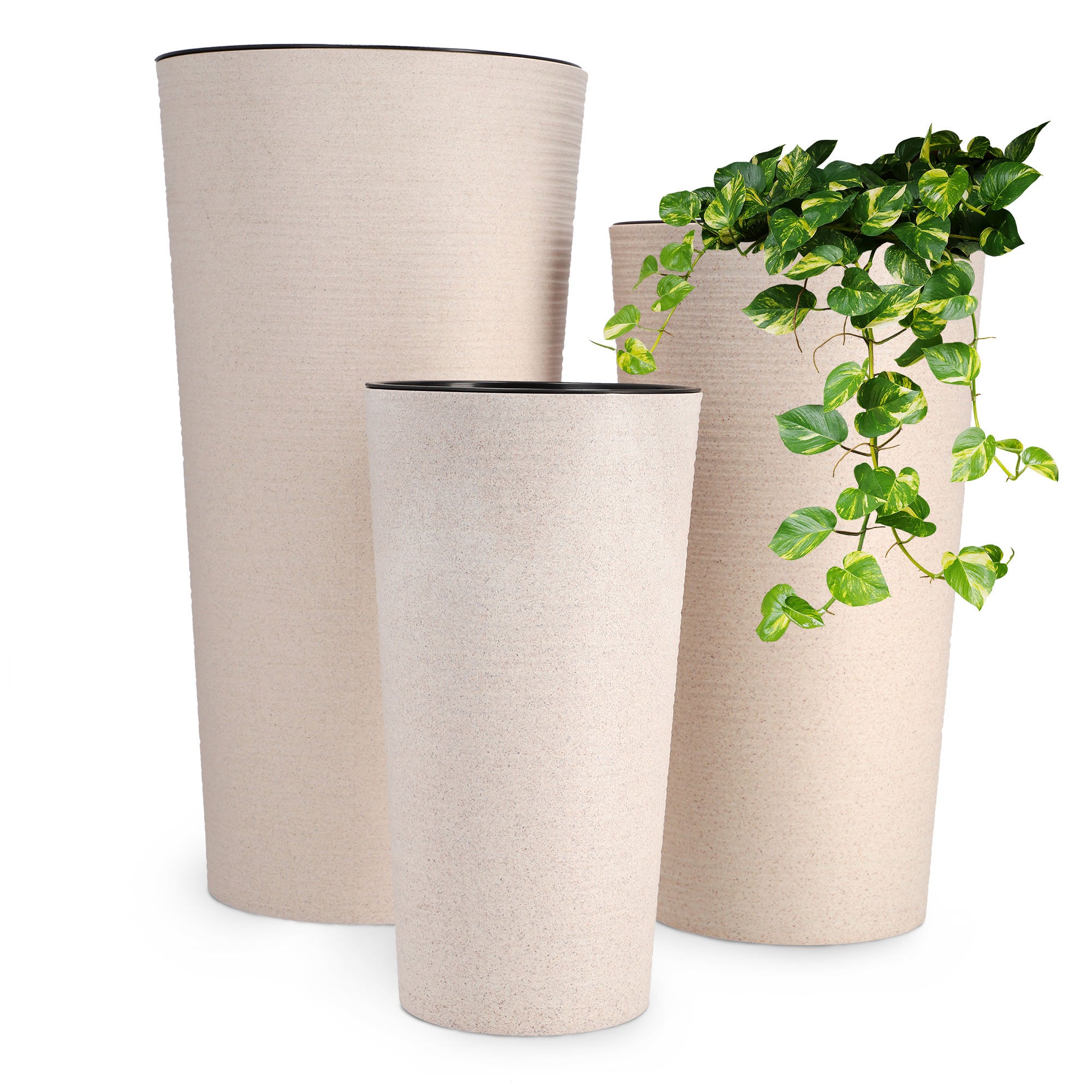 ZESTAW 3szt DONICZKA DONICA OGRODOWA + WKŁAD WYSOKA DUŻA BEŻOWA 37+47+57 cm - 3