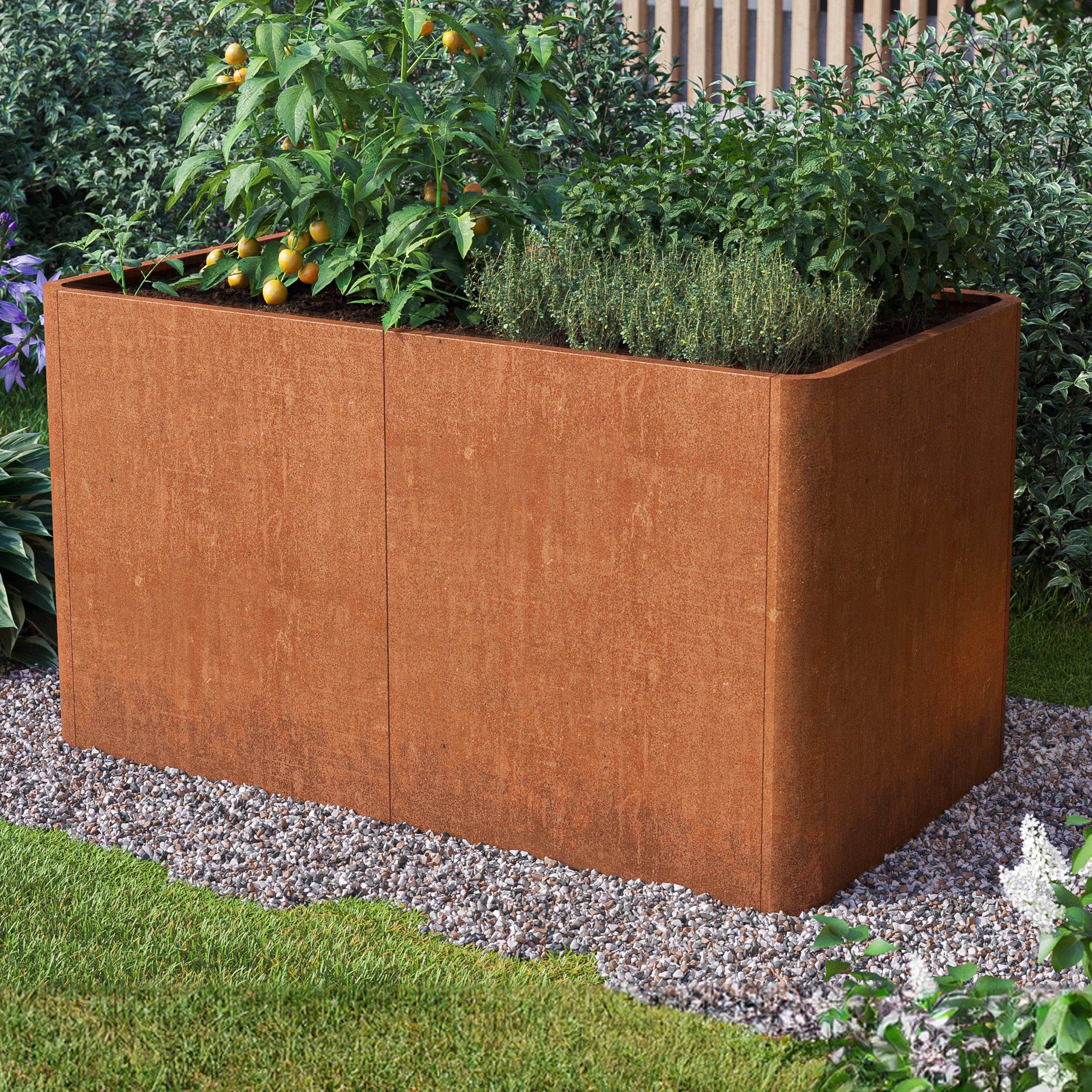PRIMEYARD Carré potager surélevé MARIO, acier corten, aspect rouille, 146x80x60 cm - 2