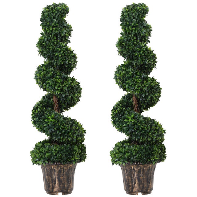 Pianta artificiale di bosso a spirale con vaso verde 89 cm