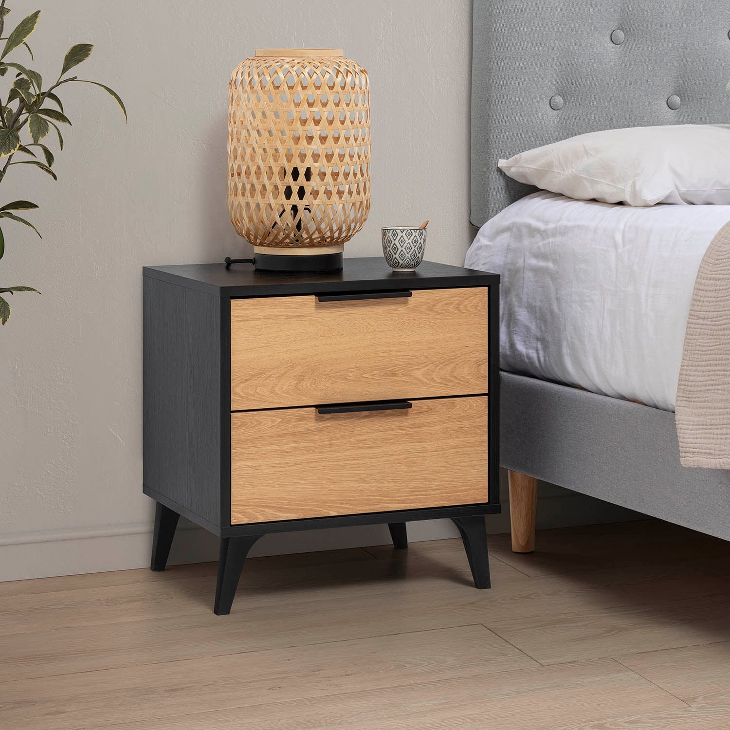 Table de chevet Kalma 2 tiroirs couleur noir/chêne - 7