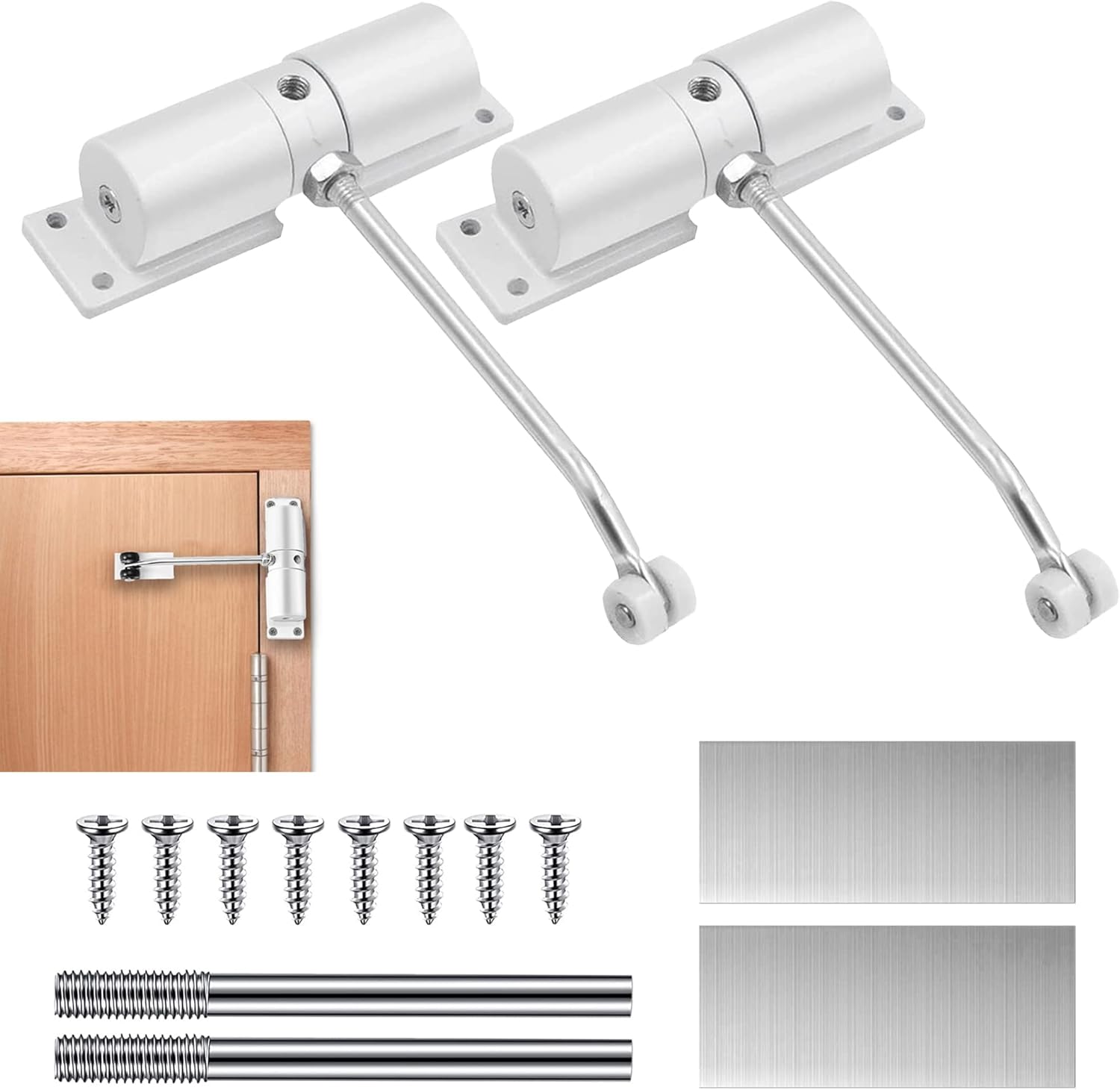 2 sztuki samozamykacza do drzwi, regulowany samozamykacz sprężynowy do drzwi o wadze do 40 kg, samozamykacz z regulowanym drążkiem