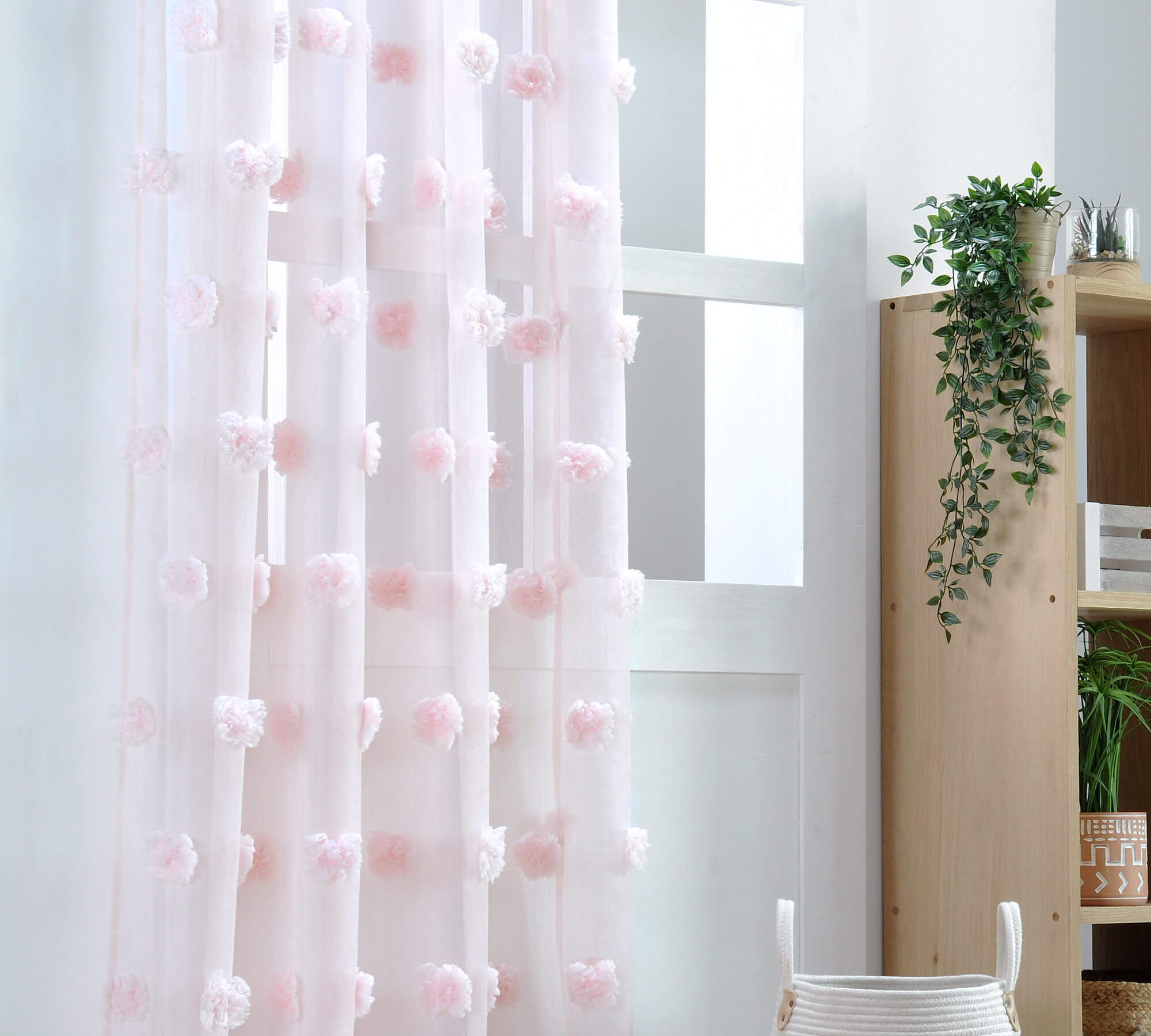 Tenda in Voile con pompon ricamati - Rosa chiaro - 6