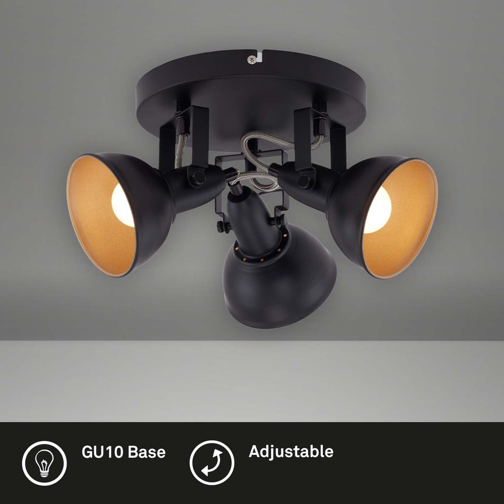 Plafonnier rétro Spot BRILONER LEUCHTEN SOFT, 40 W, IP20, noir-doré, métal, excl. 3x E14, Ø 21 cm - 4