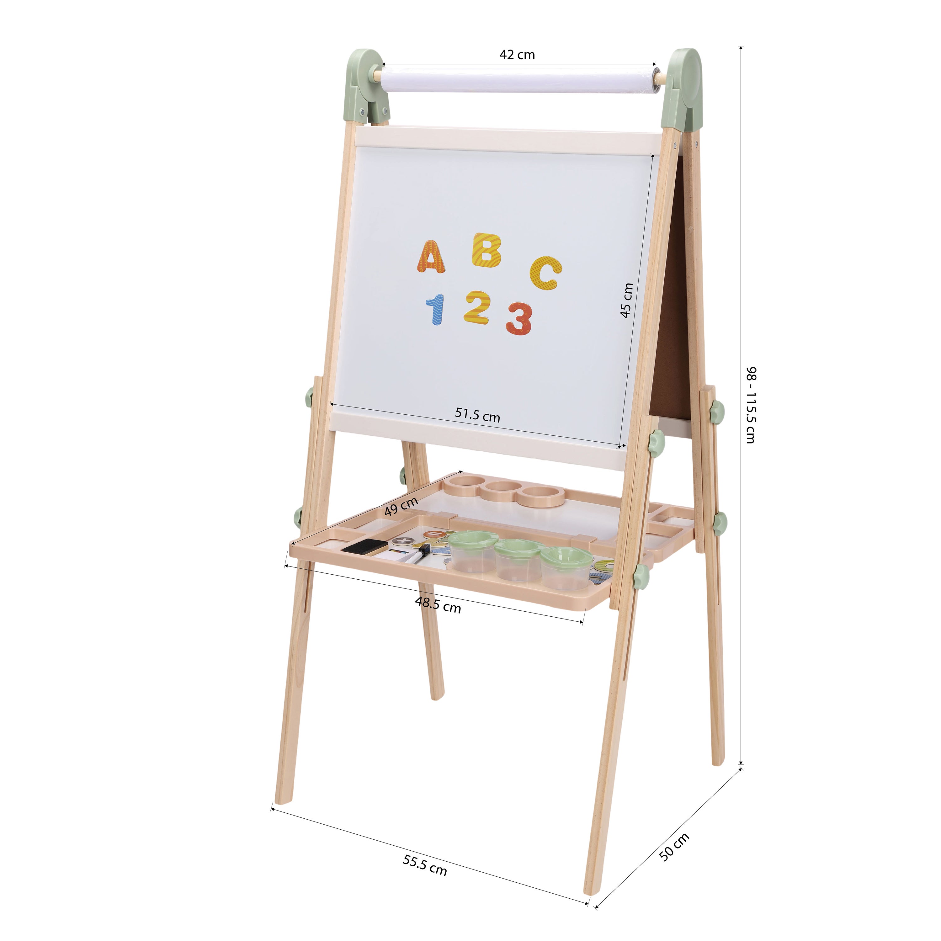 Sunny Luna Chevalet pour enfants en bois, beige | Double face : tableau blanc/noir | Tableau magnétique, rouleau de papier, gobelet, aimants, craies, - 5