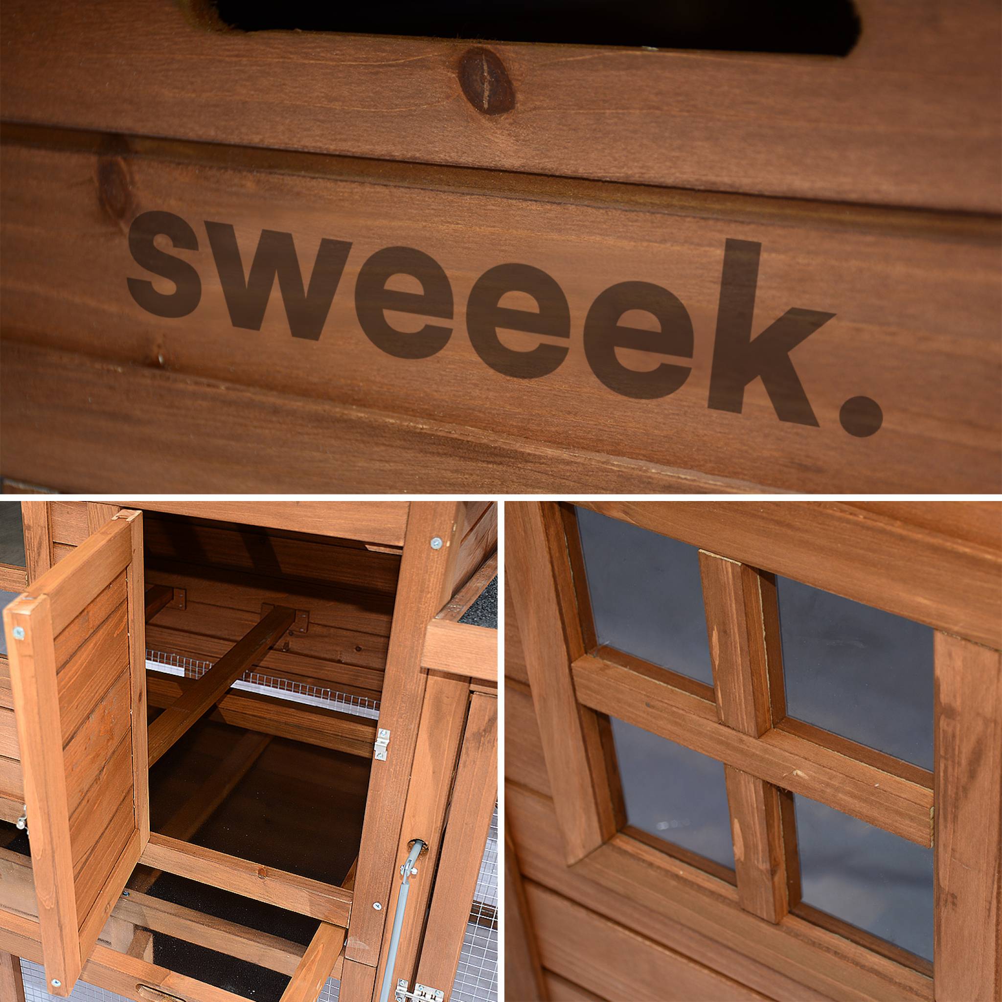 Pollaio in legno con recinto per 4 galline, Marrone naturale - 5