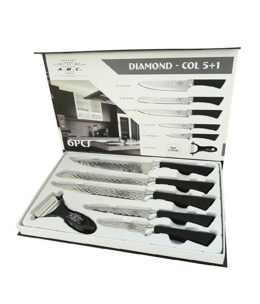 Set 5 Coltelli Da Cucina Blu Con Pelapatate E Forbici, Lame In Acciaio Inox, Manico Ergonomico Antiscivolo - 3