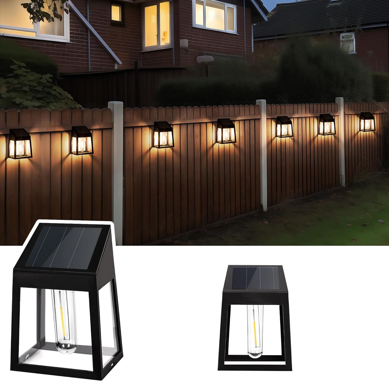 Solarne lampy ogrodzeniowe, wodoodporne, zestaw 2 solarnych kinkietów ściennych, ciepła biel, dekoracyjne lampy do ogrodu i na patio