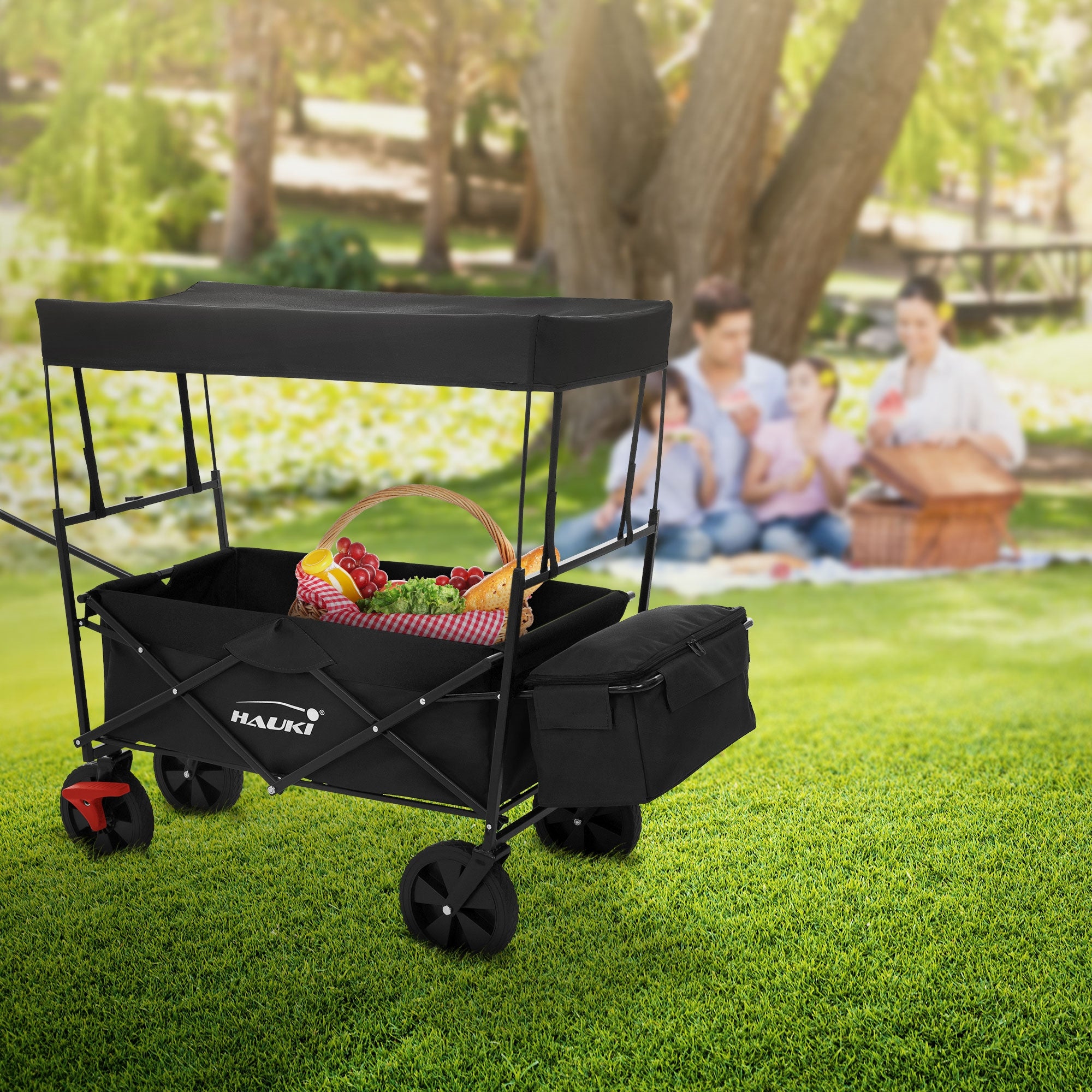 Chariot de transport pliable avec toit noir avec poches pour enfants charge 80kg - 9