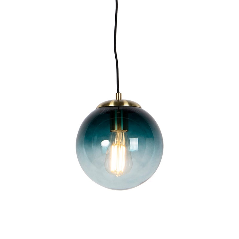 Lampa wisząca w stylu art deco mosiądz z oceanicznym niebieskim szkłem 20 cm - Pallon