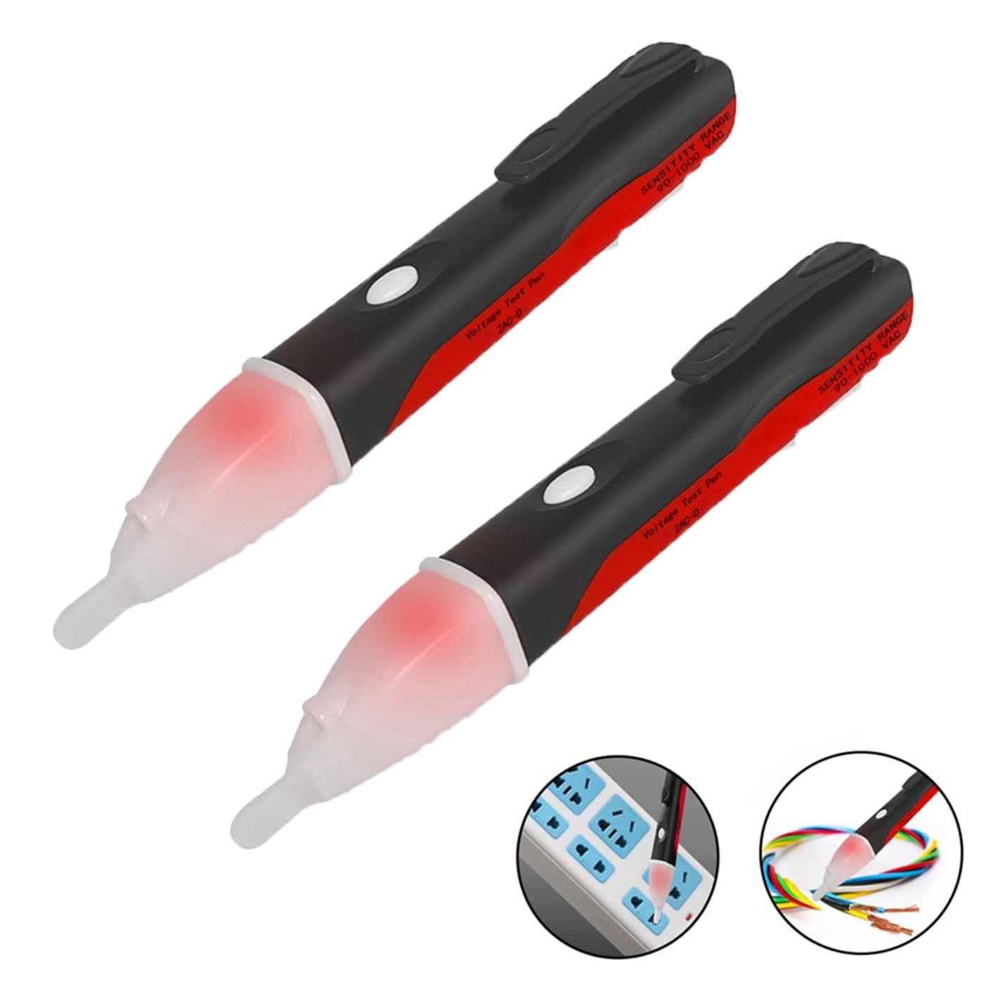 Tester napięcia 2 sztuki, długopis do testowania napięcia 90-1000 V, bezdotykowy tester napięcia, tester napięcia ze wskaźnikiem LED, czerwony