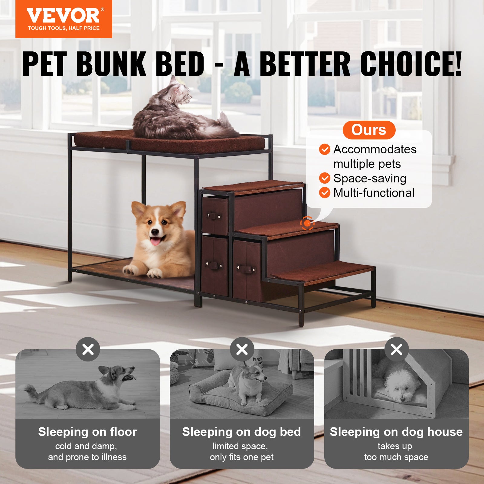 Canapé-lit Pour Chien VEVOR Marron Foncé – Jusqu’à 50 Kg (Neuf)