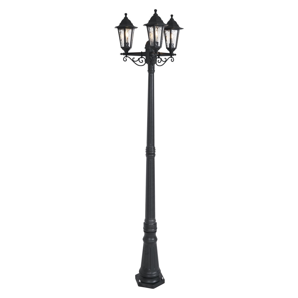 Qazqa classic-antique lanterne extérieure pour jardin - New Haven Hammered - noir, max. 15w, e27, 218cm, IP44, rond, à 3 - 6