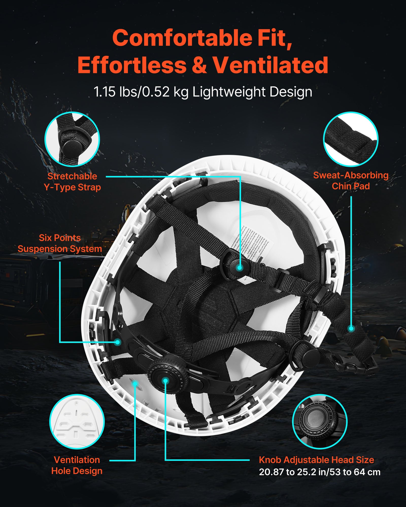 Casque de sécurité certifié ANSI/ISEA Z89.1,VEVOR ABS,suspension à cliquet 6 points,réglable et ventilé,pour hommes,femmes et adultes,constructi - 4