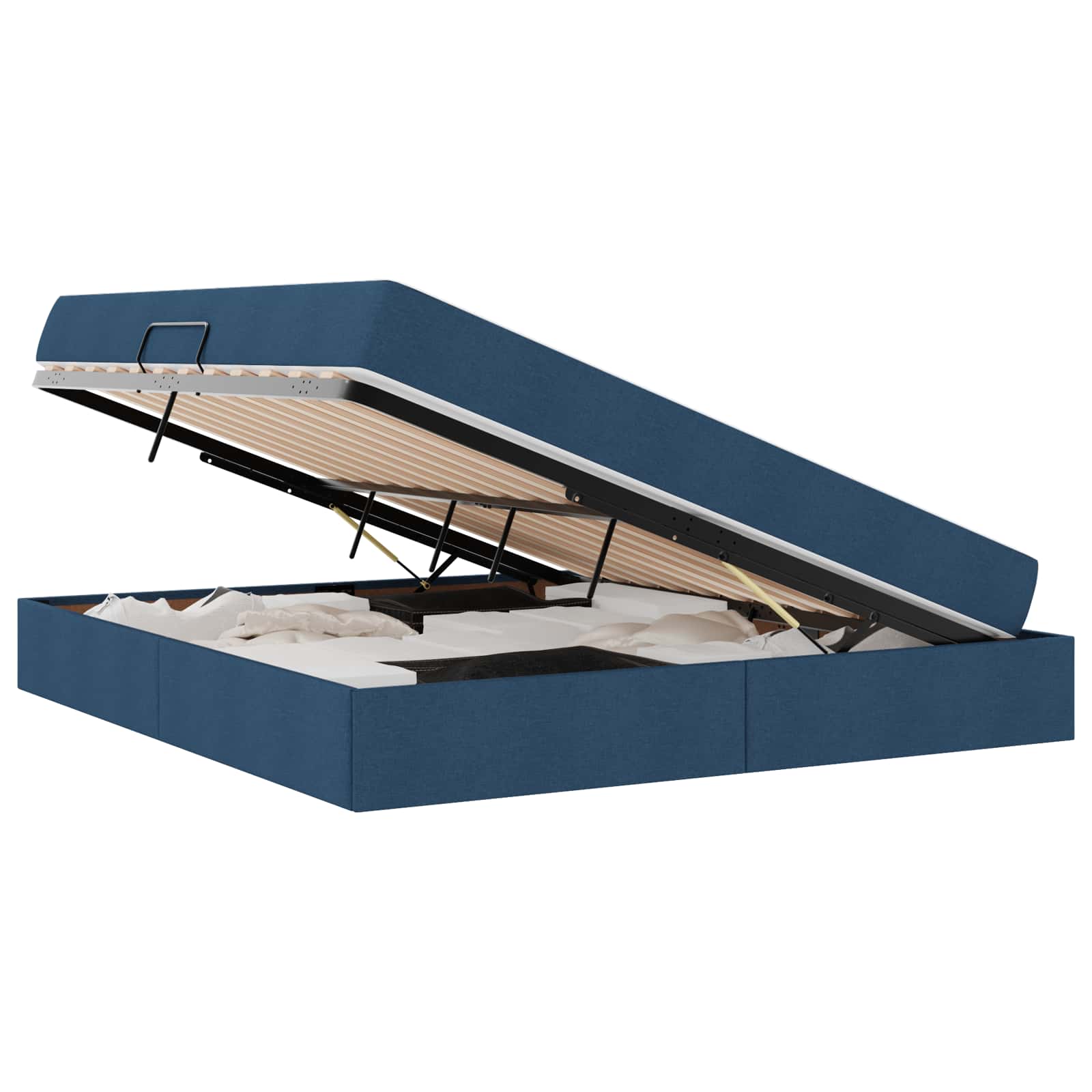 Lit avec rangement et matelas en polyester bleu pour la chambre, 180 × 200 cm - 2