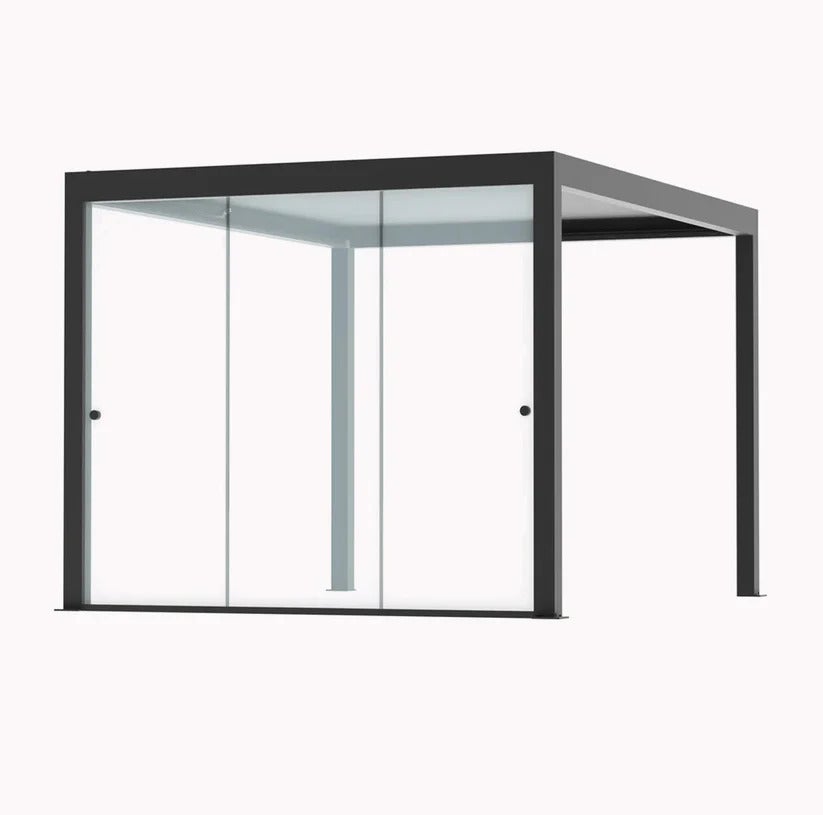 Vetrata panoramica scorrevole 4m x 2.50m, disponibilità in colori Antracite e Bianco, parete in vetro sotto bioclimatica. - 4