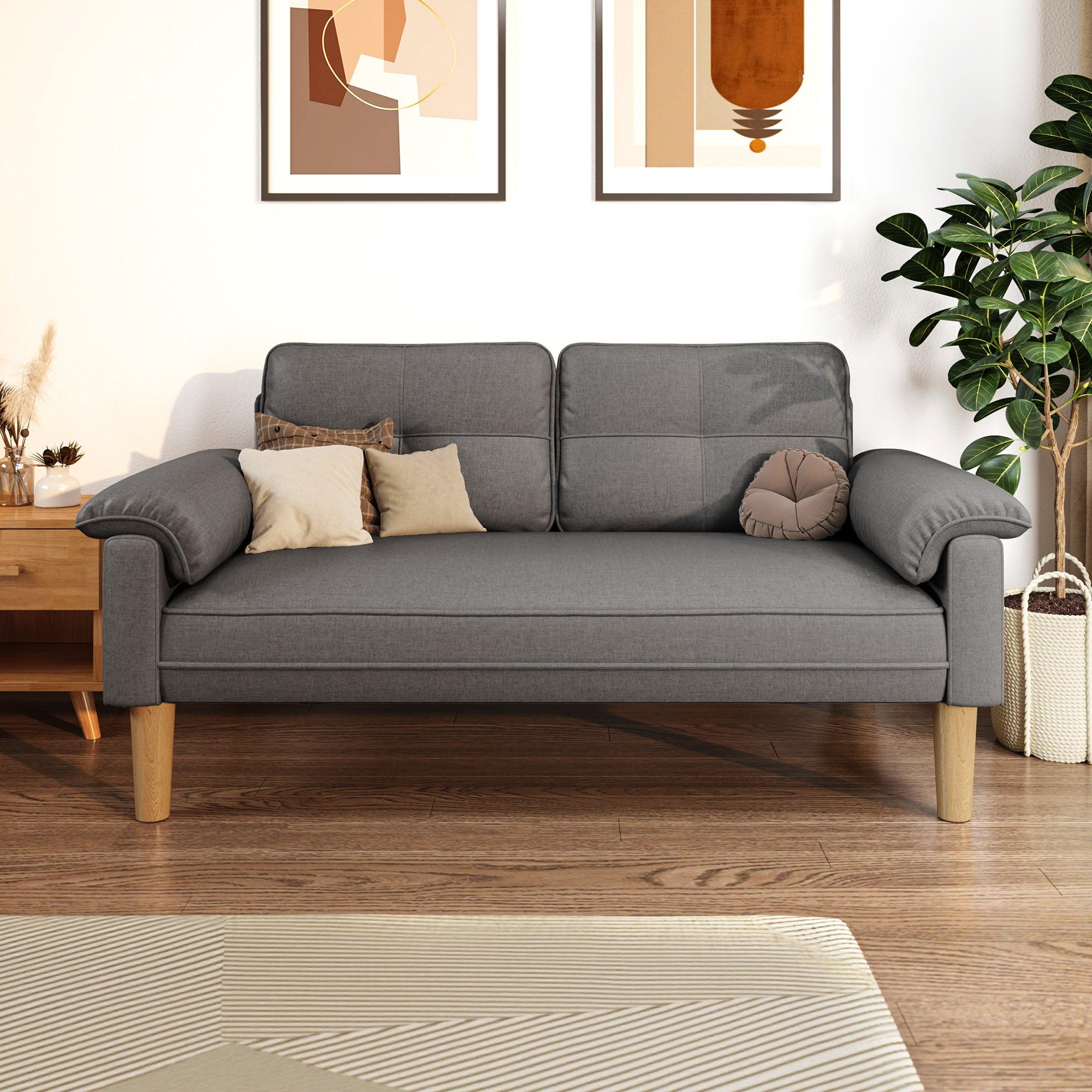 Canapé 2 places Gris Foncé en tissu,design scandinave,assise confortable,pieds en bois,pour salon et petit espace,145 x 77 x 77 cm - 9