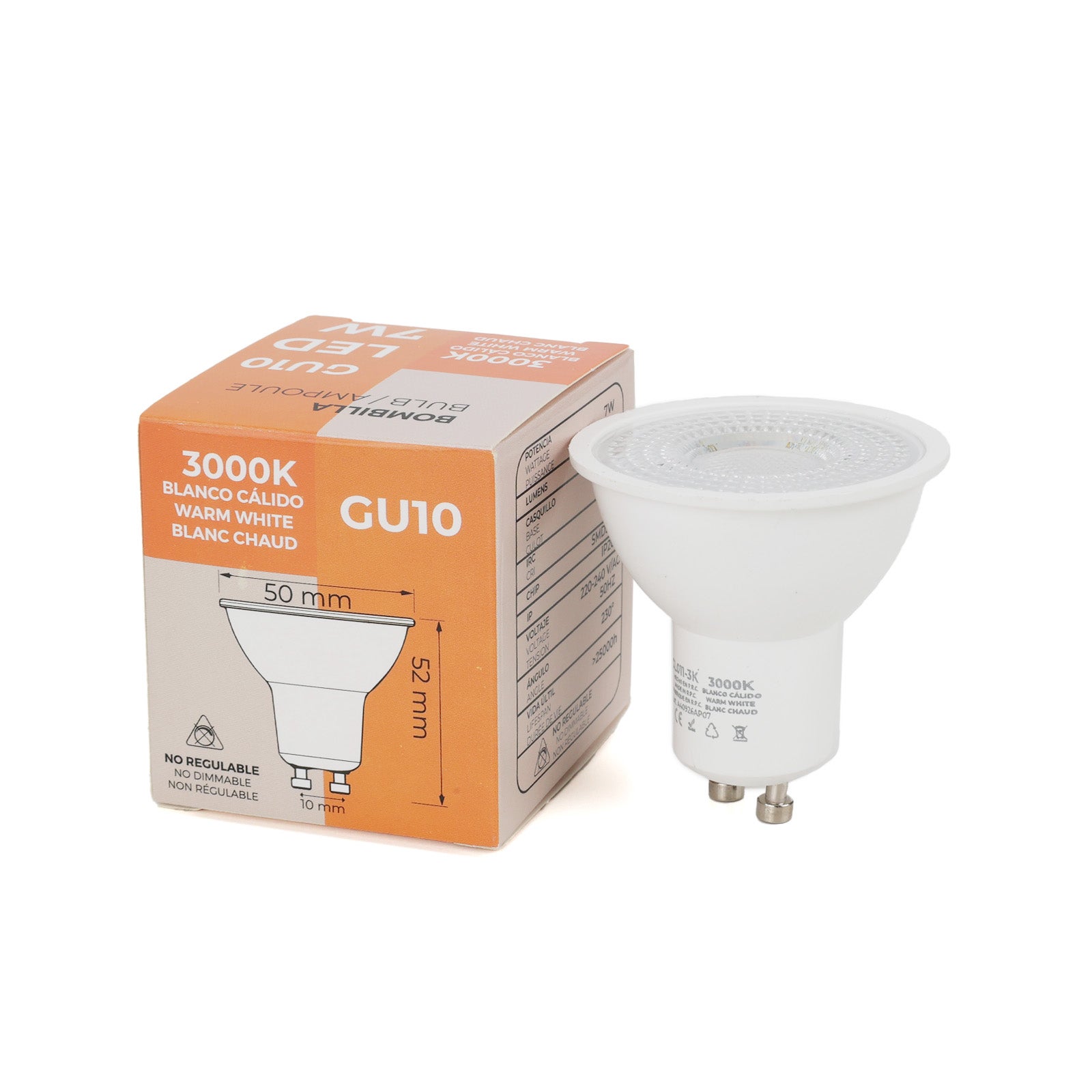 Pack de 10 Bombillas LED GU10 7W 45º SMD2835 665lm 220V 3000K Blanco Cálido No Parpadeo - 8