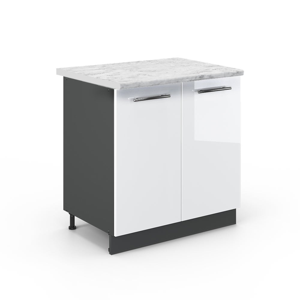 Vicco Szafka pod zlew Fame-Line, Biały wysoki połysk, 80 cm z półką, BP Marmur