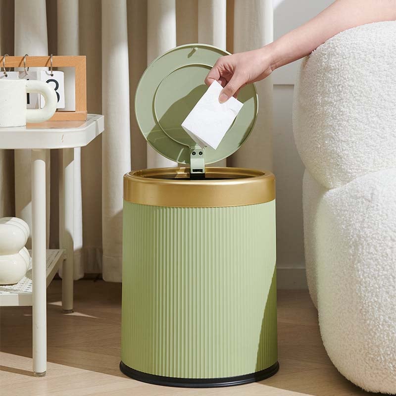 Elegancki, okrągły kosz na śmieci z tworzywa ABS z pokrywą, kolor zielony, 12 L, idealny do domu, biura i szkoły.
