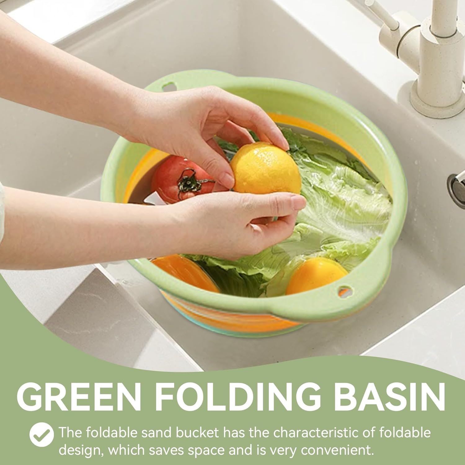 (Vert) Lavabo à Vaisselle Pliable, Bassine Pliable Bassine Plastique Panier Linge Pliable Petite Bassine Camping Lavabo Lavage Pour Les Voyages En Ple - 5