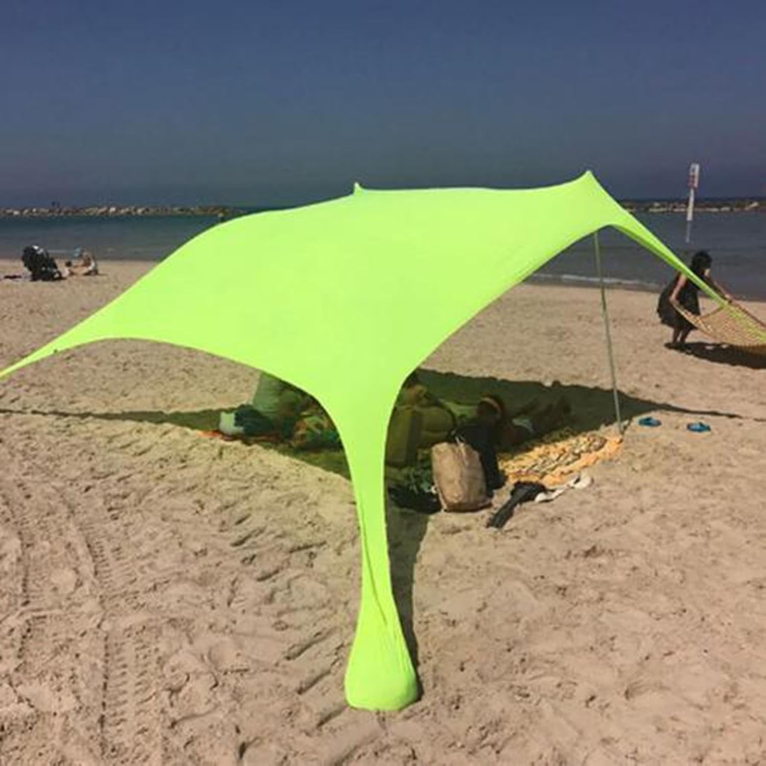 Składany namiot plażowy z 2 masztami i 1 torbą portową, idealny na plażę, kemping i zajęcia na świeżym powietrzu (zielony), 300 x 300 x 200 cm