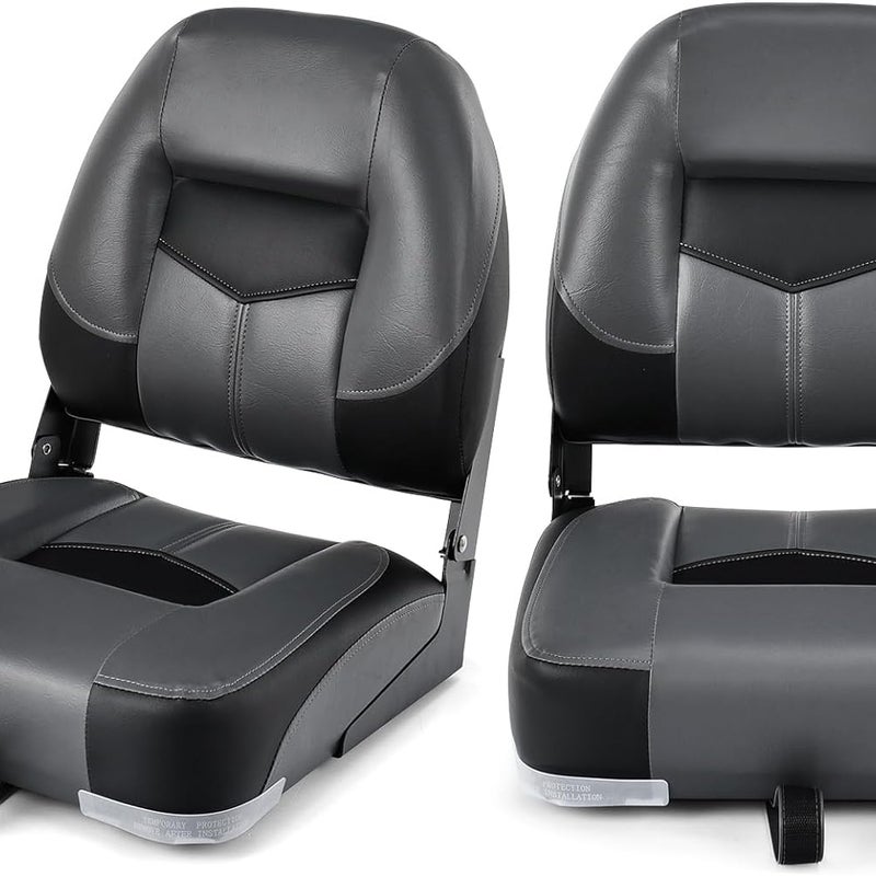 2-częściowy zestaw składanych krzeseł na łodzi, z wyściółką z gąbki o grubości 11 cm, wyściełane krzesło sterujące, czarne, 50 x 42 x 52 cm