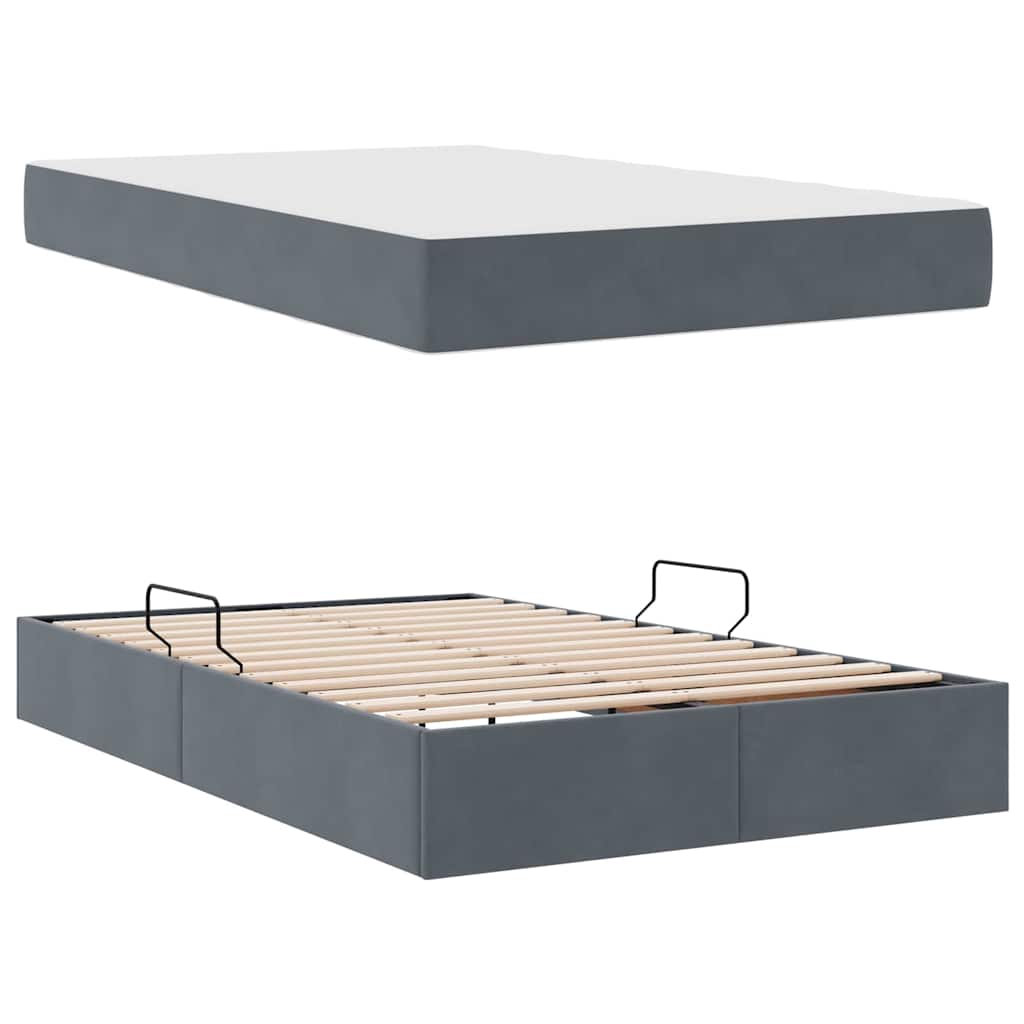 Lit avec rangement et matelas, gris foncé, 120 x 200 cm, velours - 8