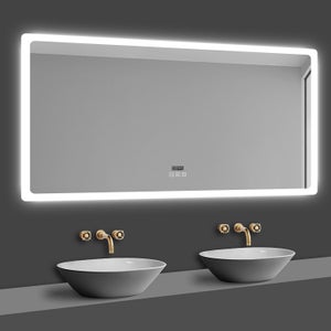 Miroir Salle De Bain Lumineux LED 70x50x4cm - Sans Cadre, Fixation Murale, Moderne