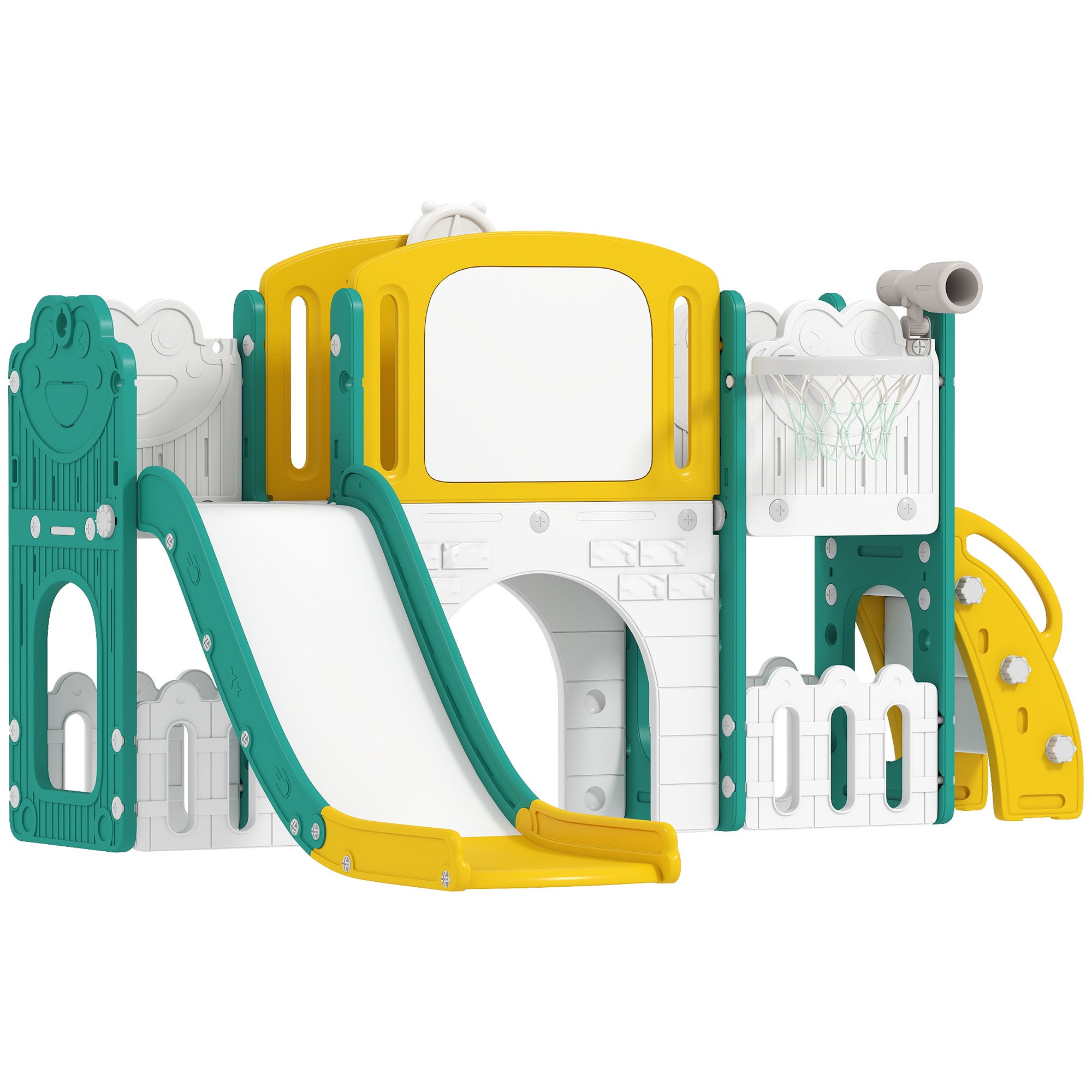 COSTWAY 6 en 1 aire de jeux pour enfants, avec balançoire toboggan panier de basket-ball