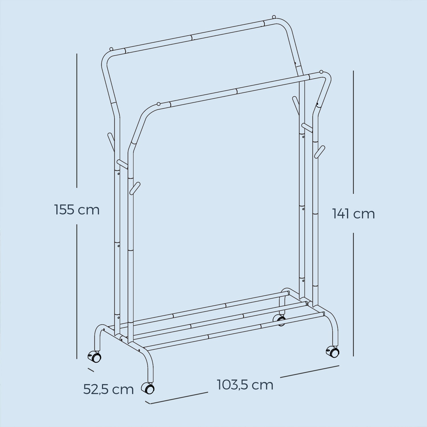 Portant à Vêtements, Double Barre avec Roues, Robuste, Rangement et Présentation de Vêtements, Noir - 4
