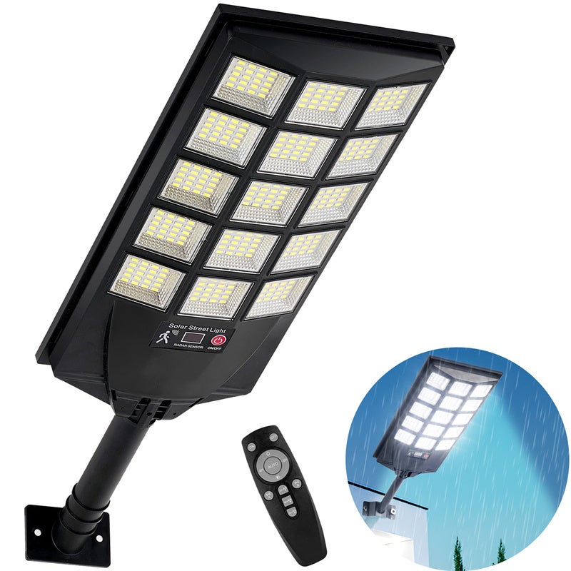 Wodoszczelne zewnętrzne lampy solarne, słupkowa lampa solarna z czujnikiem ruchu i pilotem, oświetlenie LED do ogrodu, na dziedziniec, parking