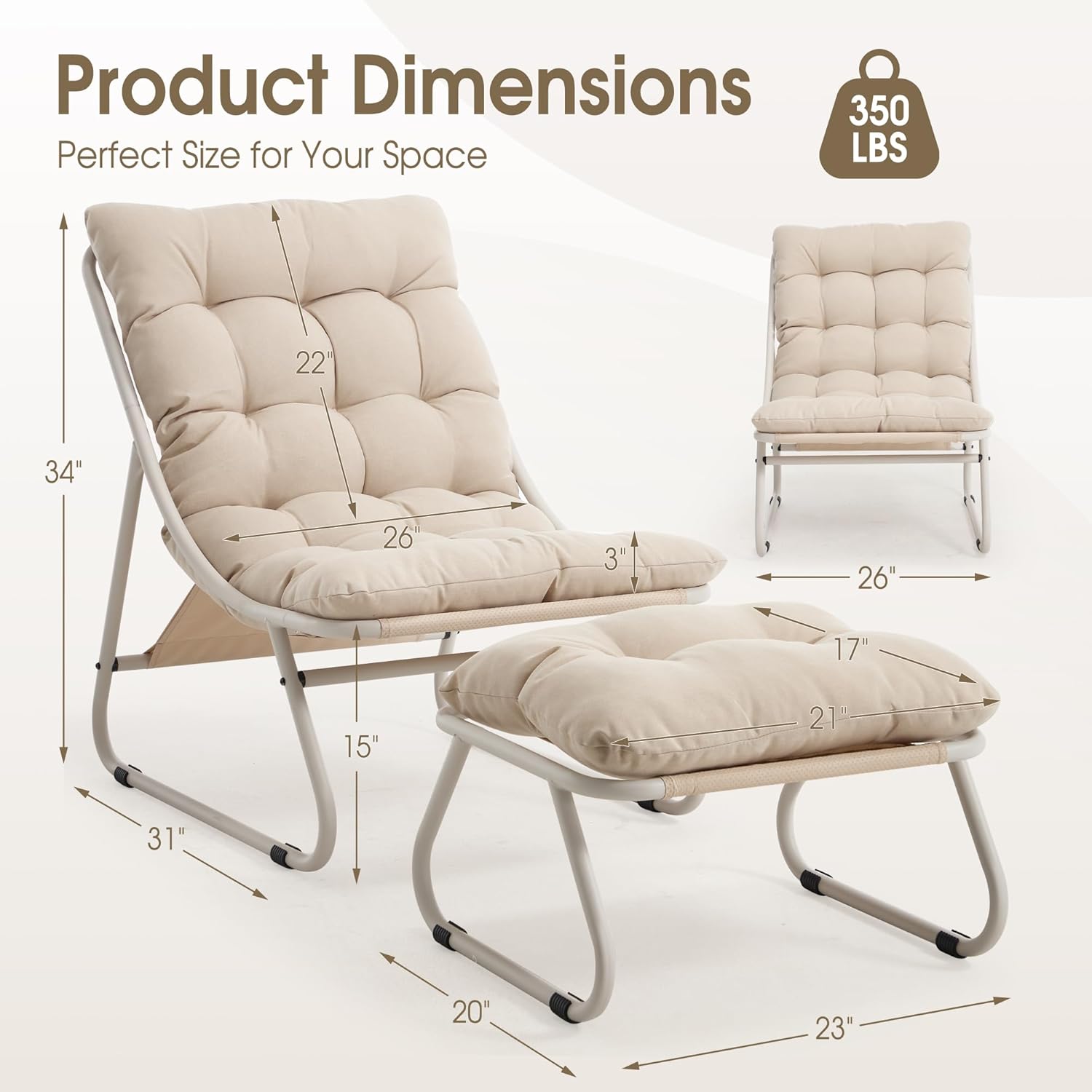 Fauteuil extérieur en acier avec coussin, pouf offert, chaise de jardin moderne pour terrasse et balcon - 6