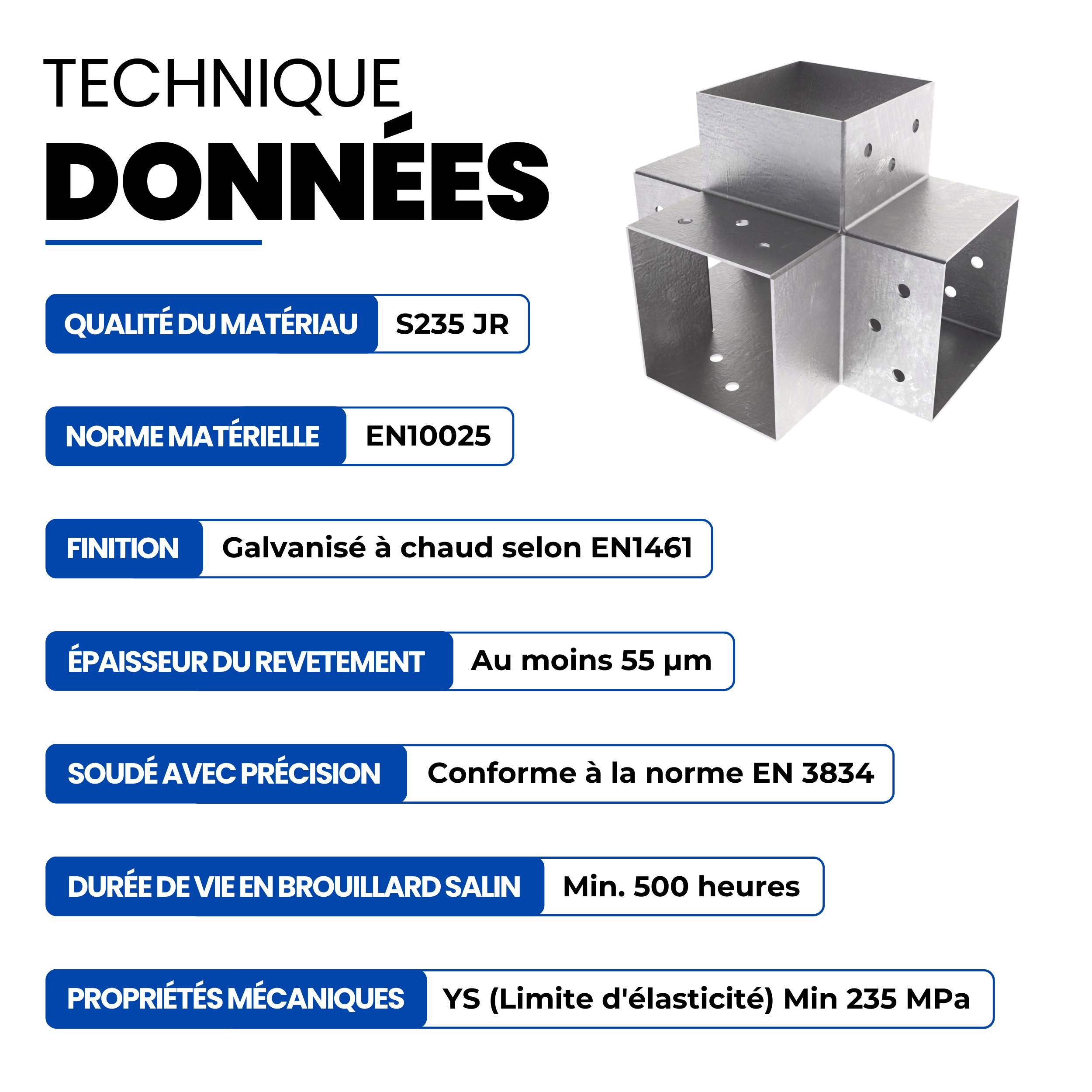Connecteur de Poteau X 71x71 mm Galvanisé à Chaud Lot de 4 Pergola Connecteur D’Angle 4 Voies Pavilon Support Bricolage Menuiserie GeZu Impex - 4