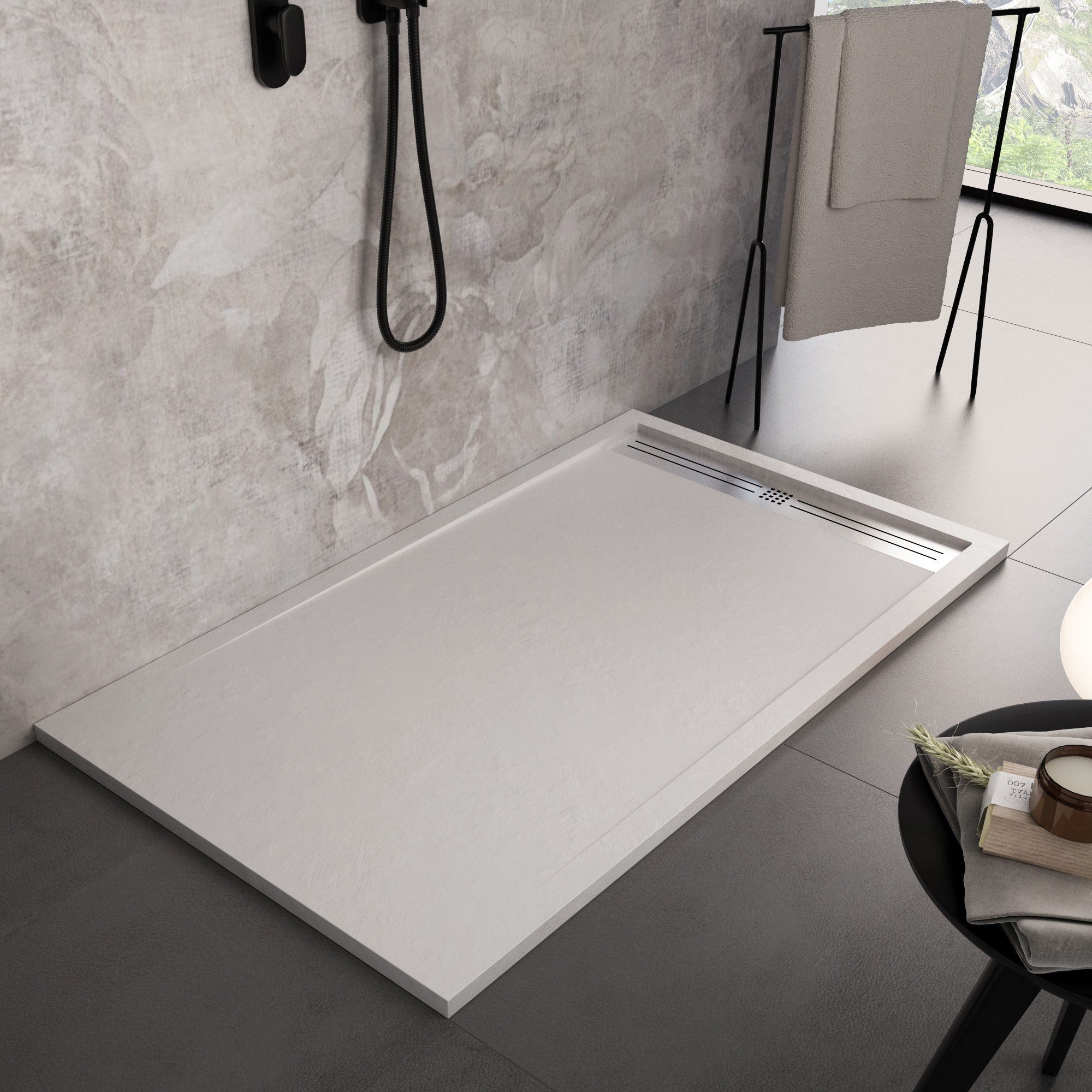 piatto doccia bianco in marmoresina, design e qualità top, effetto pietra ardesia, gelcoat, slim 3 cm. 90x160 piatto doccia bianco in marmoresina, design e qualità top, effetto pietra ardesia, gelcoat, slim 3 cm. 90x160