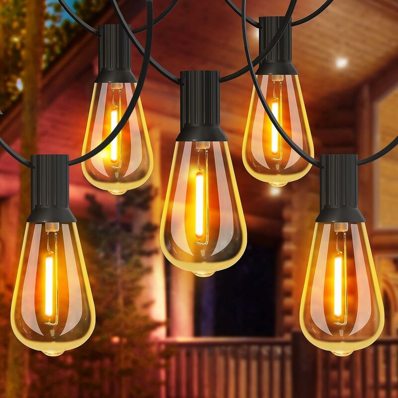 Zewnętrzna girlanda świetlna, 30M girlanda LED z żarówkami ST38, 2200K ciepła biel, wodoodporna zewnętrzna girlanda do ogrodu, na przyjęcia