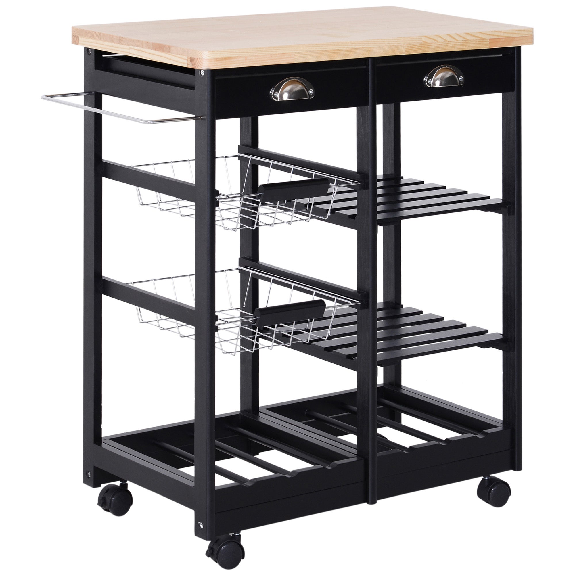 Carro de cocina homcom negro 74x37x76 cm madera y mdf
