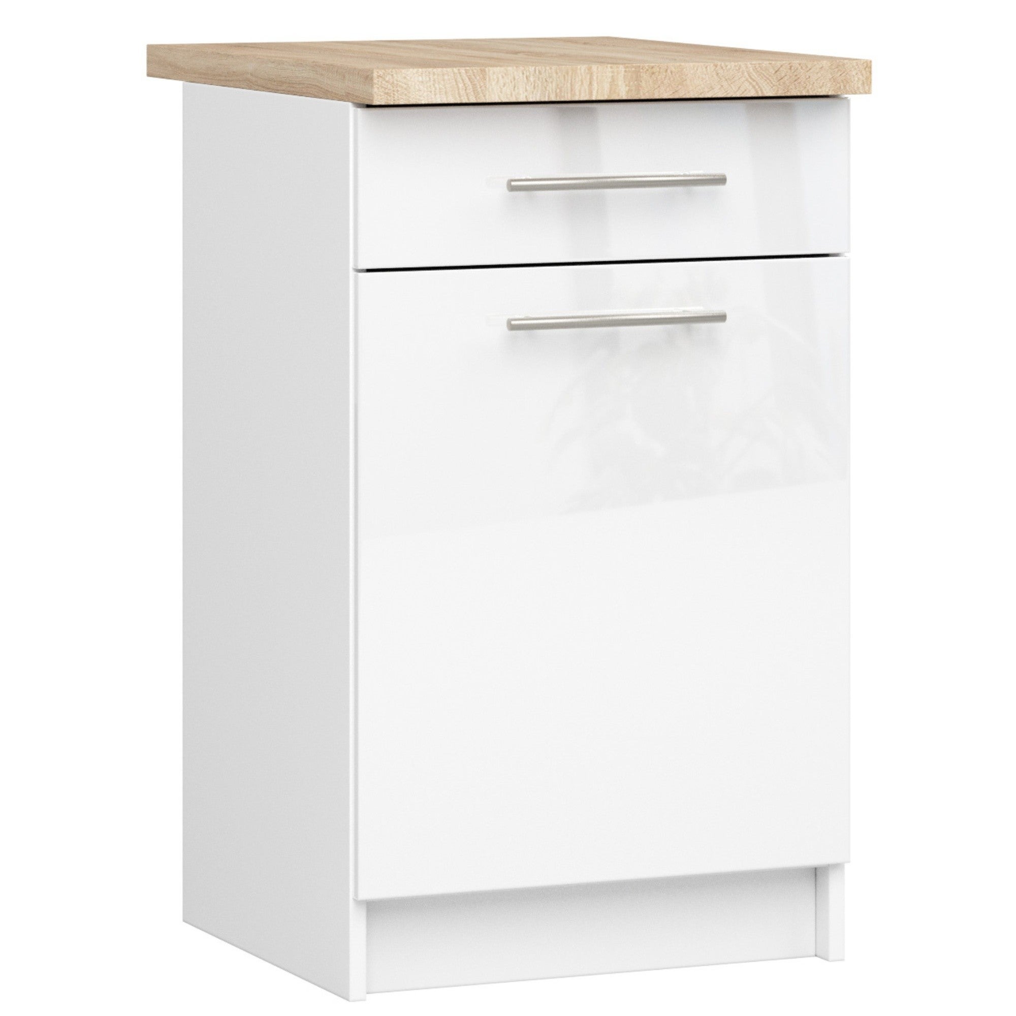 Niezależna przenośna kuchnia: 1 szuflada, 1 szuflada, 2 szuflady, bianco|bianco lucido, Wymiary mobilnego: l: 50 cm, a: 85 cm, gł: 46 cm.