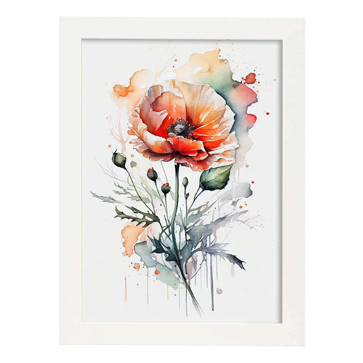 Nacnic poster de amapola estilo nórdico ilustraciones de botánica con flores y plantas en acuarela diseño moderno y modelo 3 a3 con marco blancos