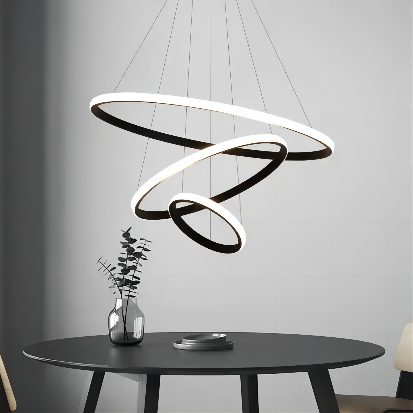 Suspension Lustre LED 76W Aiskdan, Noir, Aluminium, Dimmable, 60*60*85 CM, Pour Salon - 3