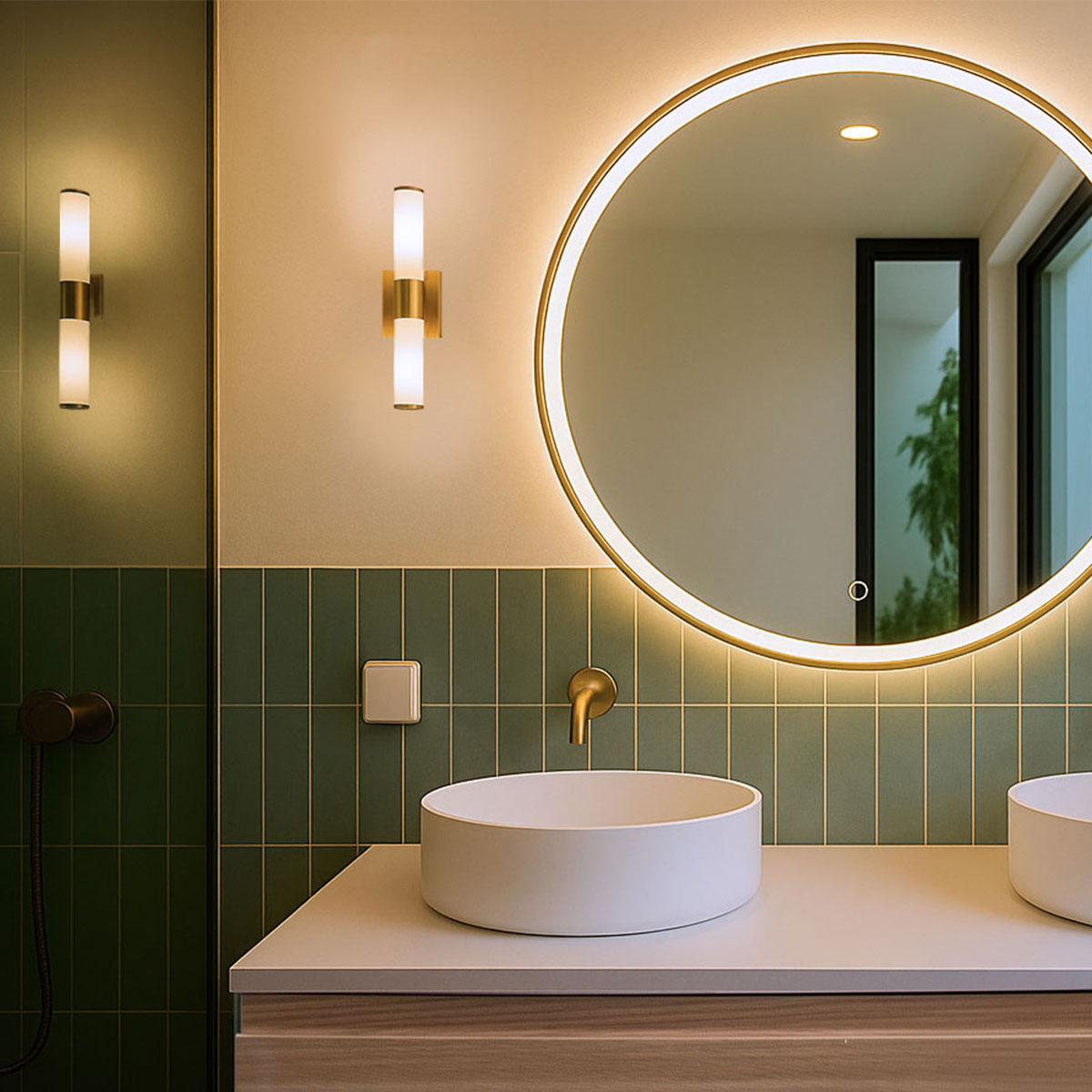 Qazqa moderne applique murale - Bath - doré/laiton, max. 28w, g9, à 2 lumières, 22.3cm, IP44, idéal pour la salle de bains - 2