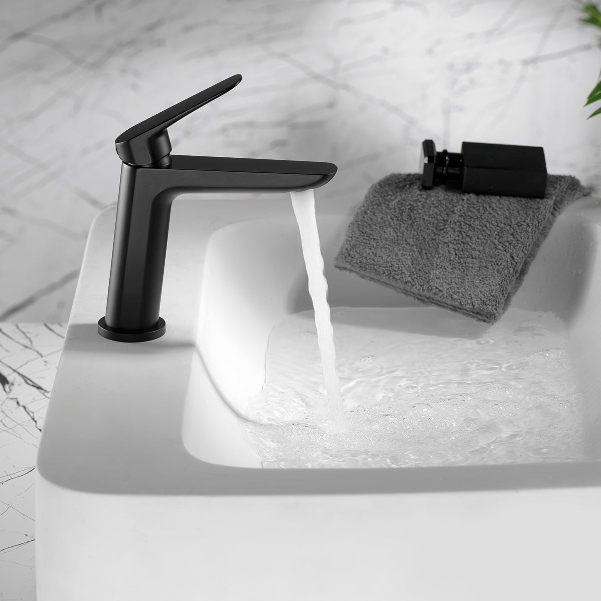 Rubinetto per Lavabo, Alto Miscelatore Monocomando per Lavabo Nero Fredda e Calda Regolabile