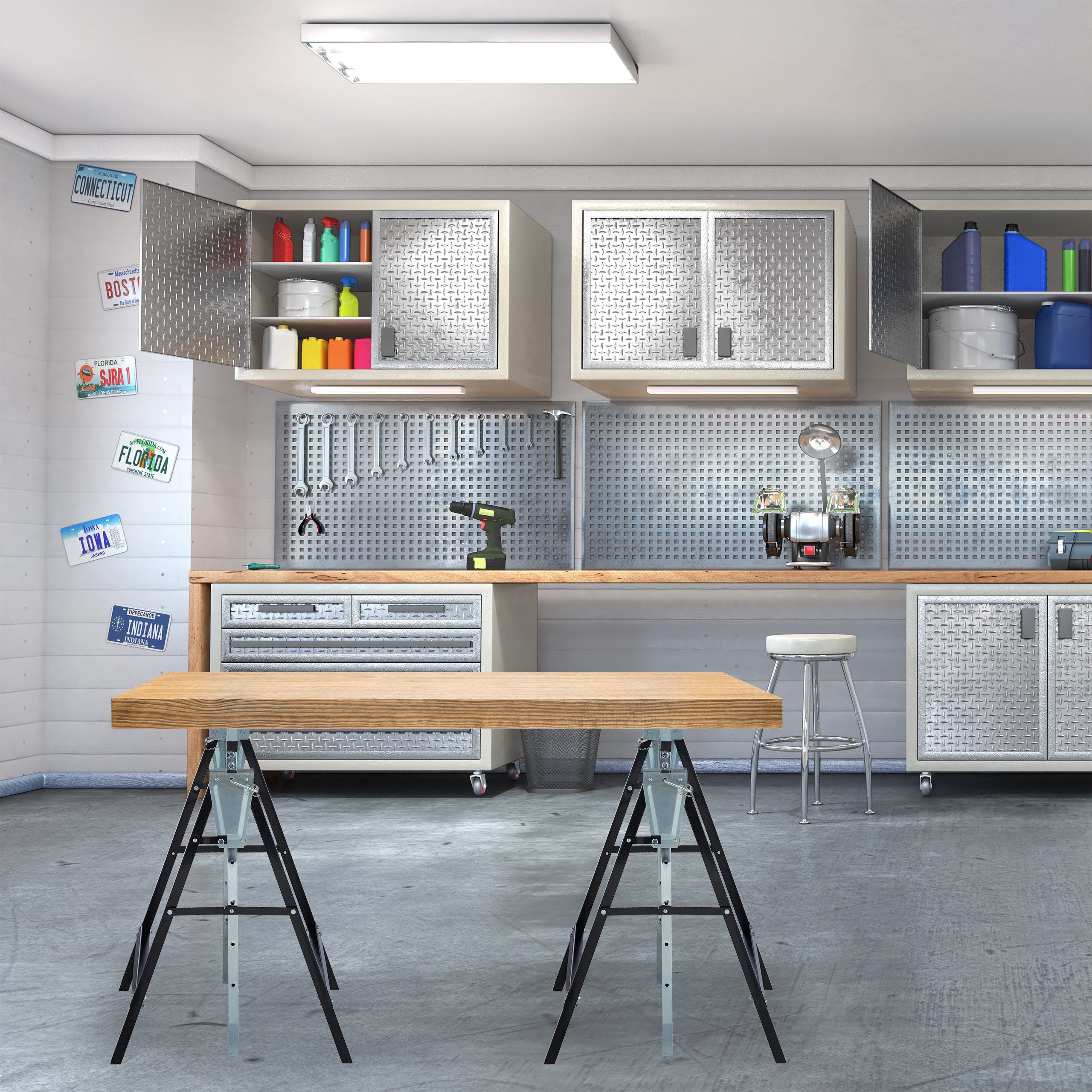 Tréteaux télescopiques, set 2, Chevalet pliable, poignée, 200 kg, 7- hauteur réglable 80-130 cm, noir-argenté, Relaxdays - 2