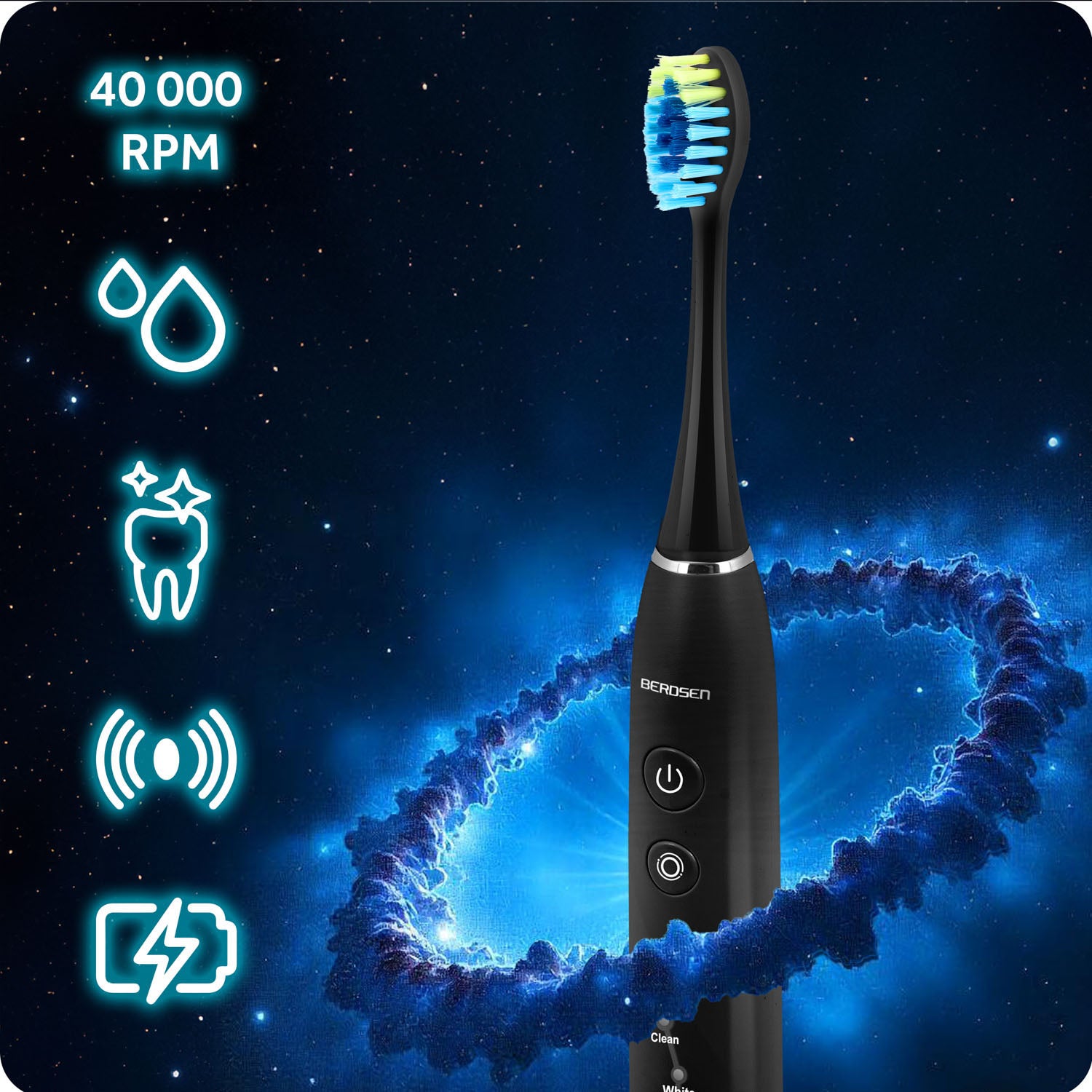 Szczoteczka soniczna do zębów Berdsen Galaxy czarna elektryczna + etui - 4